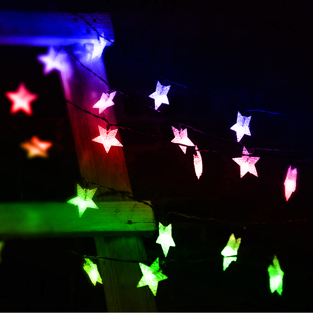 6,5 M Lange Solar-lichterkette Mit 30 Mehrfarbigen Led-sternen, Wasserdicht, Kabellos, Für Die Weihnachts- Und Gartendekoration Im Freien, 2 Beleuchtungsmodi
