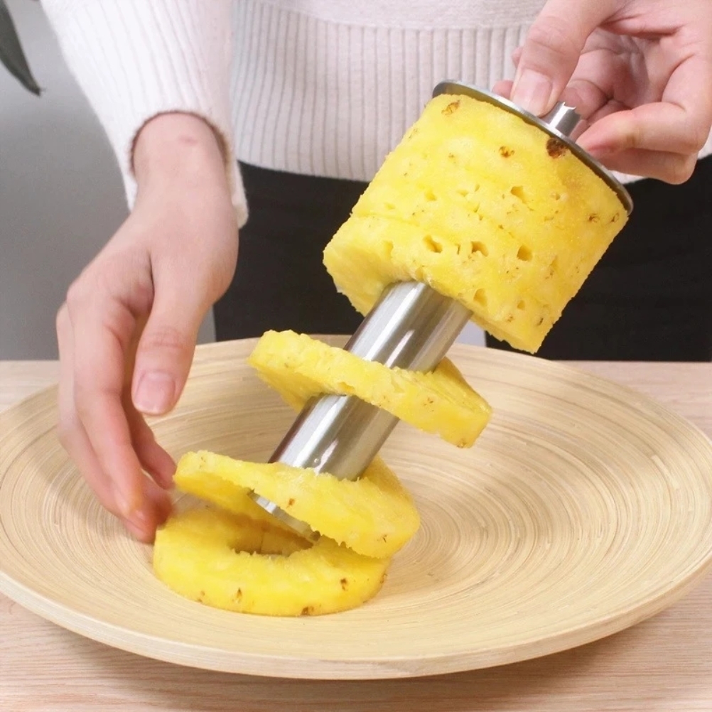 Ananas-entsteiner-set Aus Edelstahl, Schneide- Und Schälwerkzeug Mit Gabel (gelbe Schachtel)