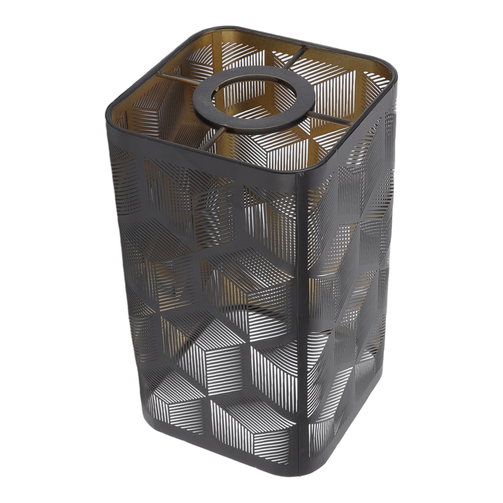 Moderner Lampenschirm Aus Eisen, Durchbrochene Skulptur, Quadratisches, Gerades Metall, Lampenschirm Für Tischlampe, E27/e26 Fassung (graviertes Modell - Geripptes Quadrat)