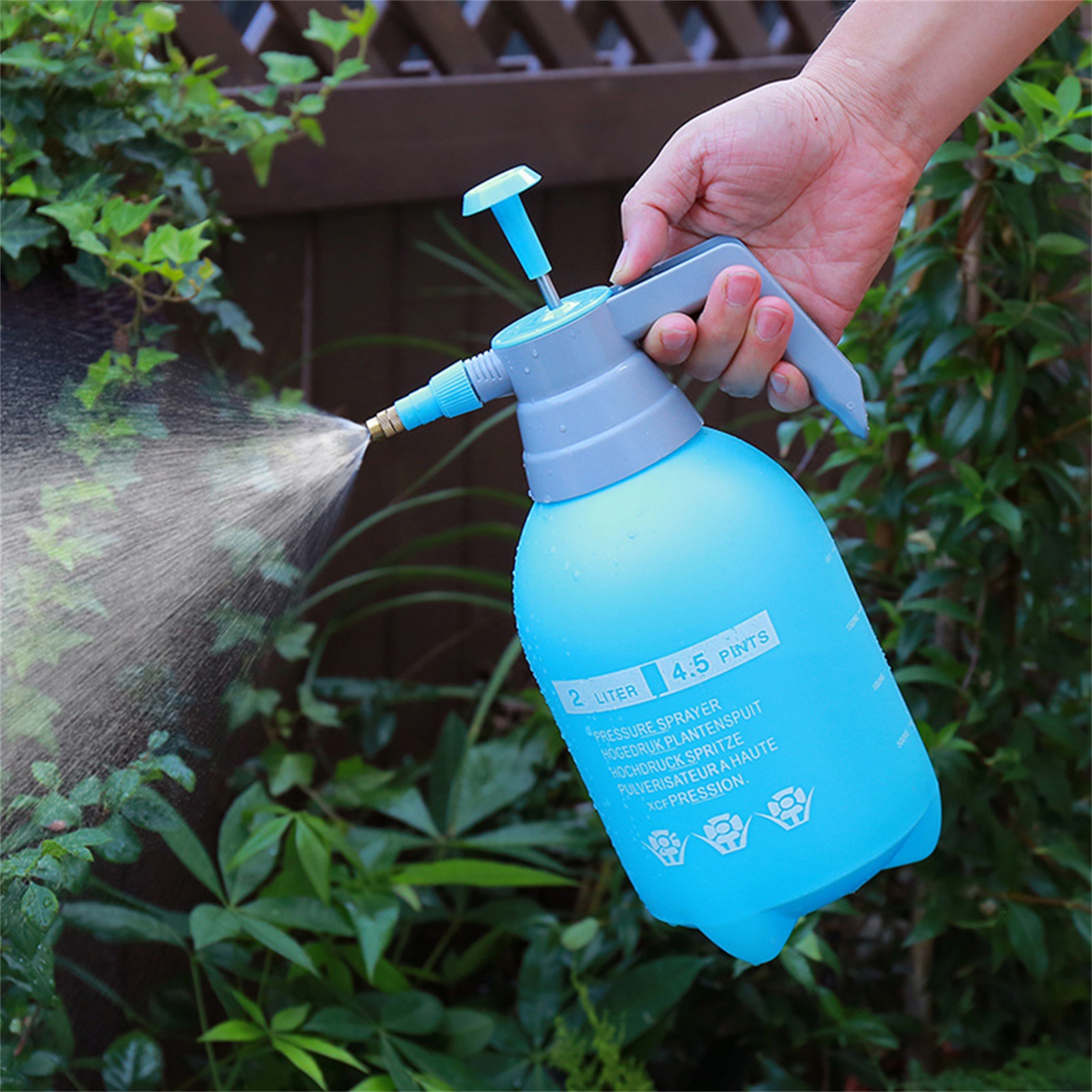 2-liter-drucksprühflasche (blau), Handgießkanne Für Pflanzen, Verstärktes Hochdruck-desinfektionssprühgerät, Gartensprühgerät (lieferung Inklusive Pe-beutel)