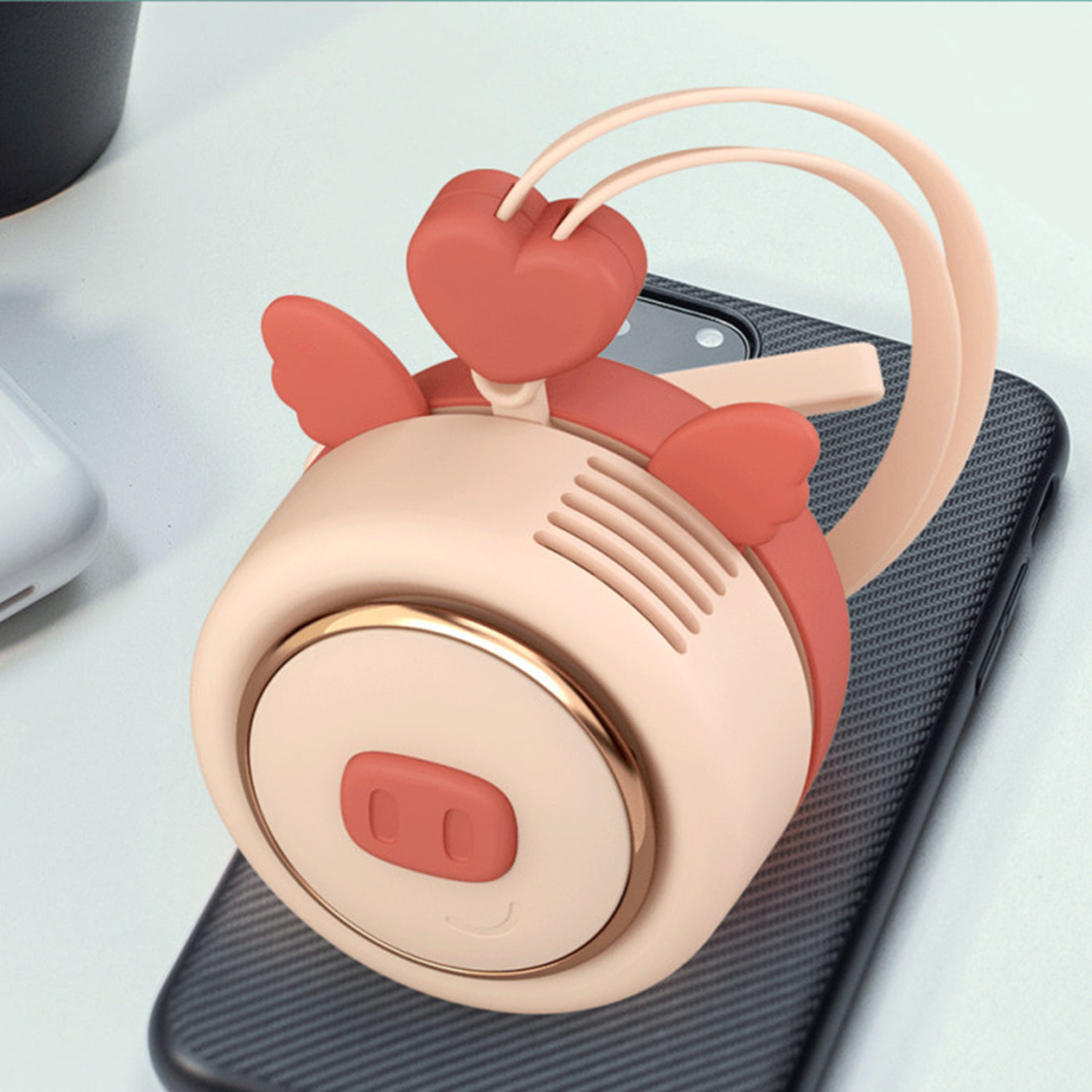 Mini-usb-wiederaufladbarer Haustierventilator, Tragbar, Ohne Rotorblätter, Mit Kabel, Für Kinder Und Schüler, Rosa (mit Eingebautem Akku)