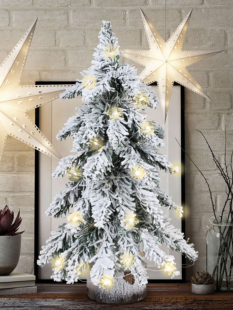 Set Mit 2 Mini-weihnachtsbäumen Aus Pvc, 45 Cm, Mit Spitz Zulaufenden Enden, Samtbezug, Mit Led-lichtern, Tischdekoration, 3 Aa-batterien Nicht Enthalten.