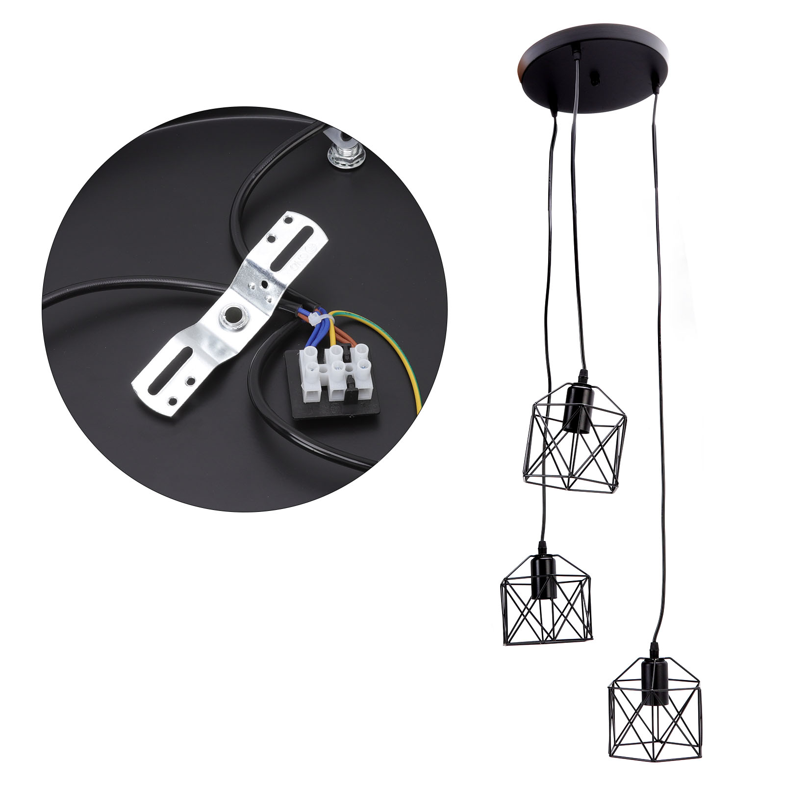E27 Trio Vintage Industrie-kronleuchter, Metallkäfig-kronleuchter Im Amerikanischen Landhausstil Für Küche, Flur, Treppenhaus (85-240v, Leuchtmittel Nicht Enthalten)