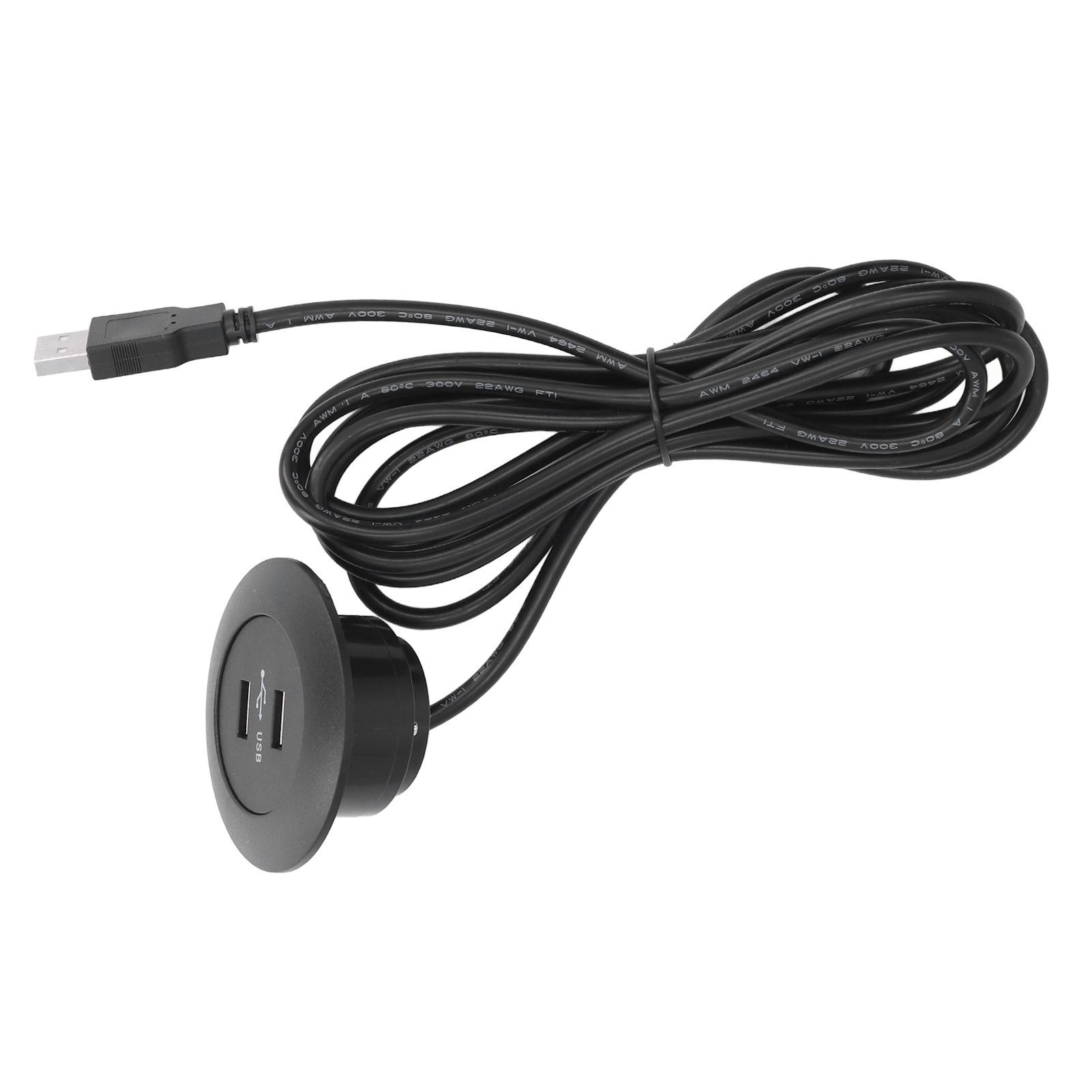 Versenkbare Usb-steckdose Für Nachttisch, Sofa, Sessel – Zwei 5v-usb-anschlüsse, 2,5 M Kabel, Schwarz (luftpolsterfolie + Pp-beutel)