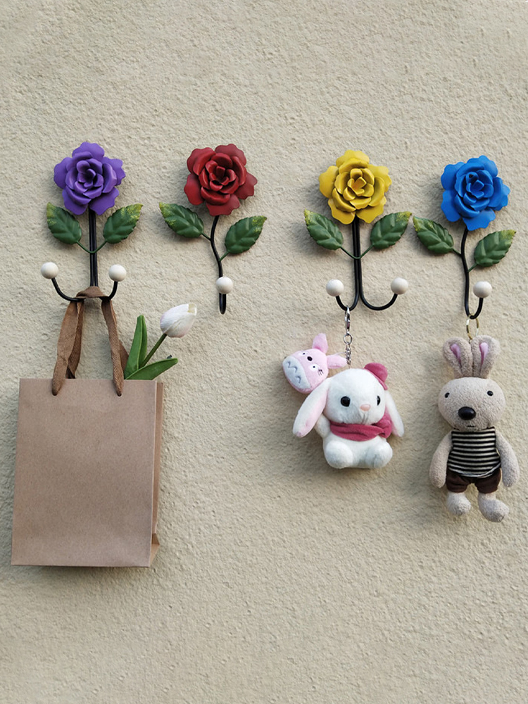Set Aus Schmiedeeisernen Doppelrosen-wandhaken, Bohrfreie Wanddekoration Für Küche, Bad, Eingangsbereich, Weiße Wandhaken