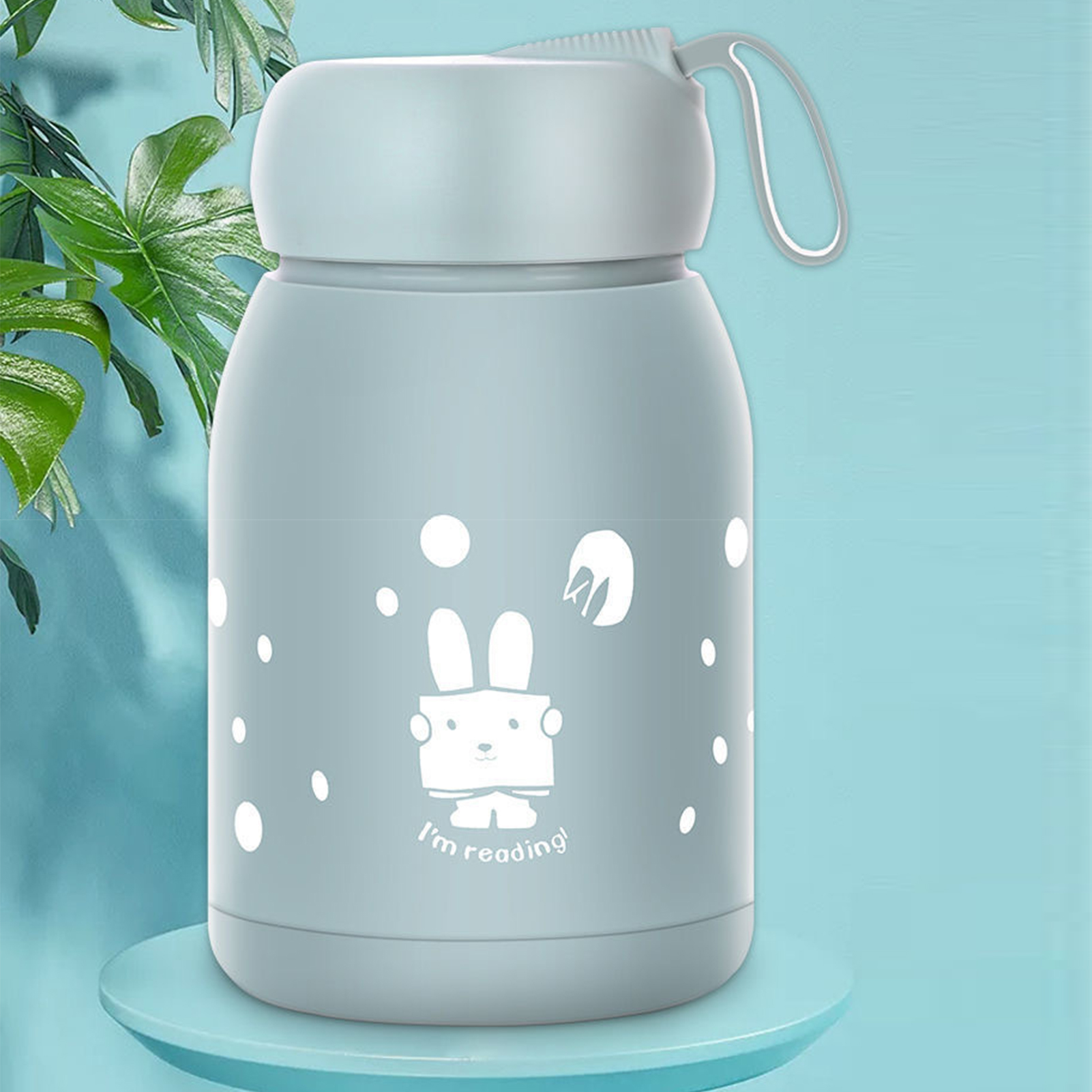 Doppelwandiger, Isolierter Glasbecher Mit Blauem Hasenmotiv, Niedlicher Isolierbecher 350 Ml