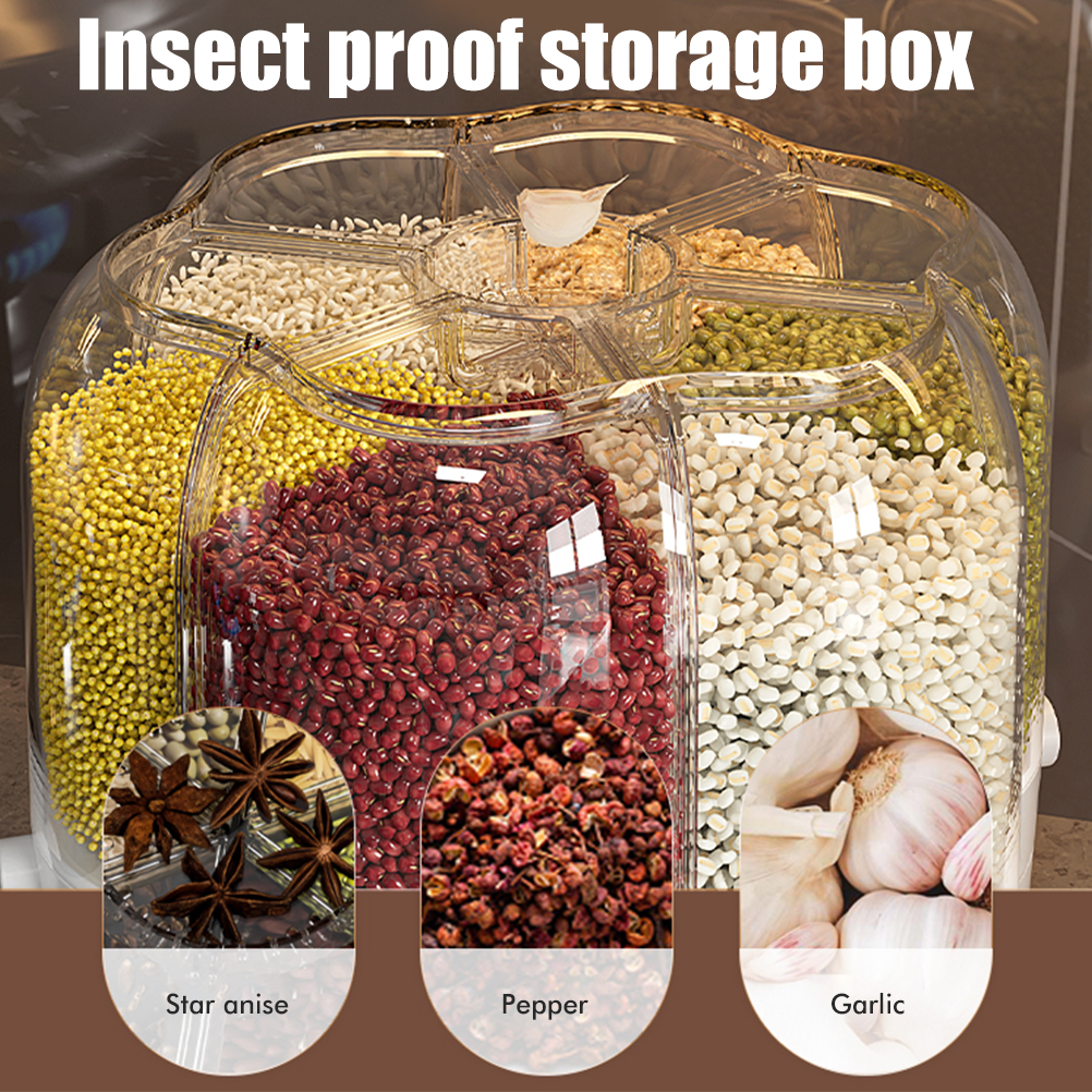 1 Japanischer Aufbewahrungseimer Mit 6 Fächern, 9 Kg/9 L, Grün, Transparentes Pet, Großes Fassungsvermögen, Verpackt In Karton.