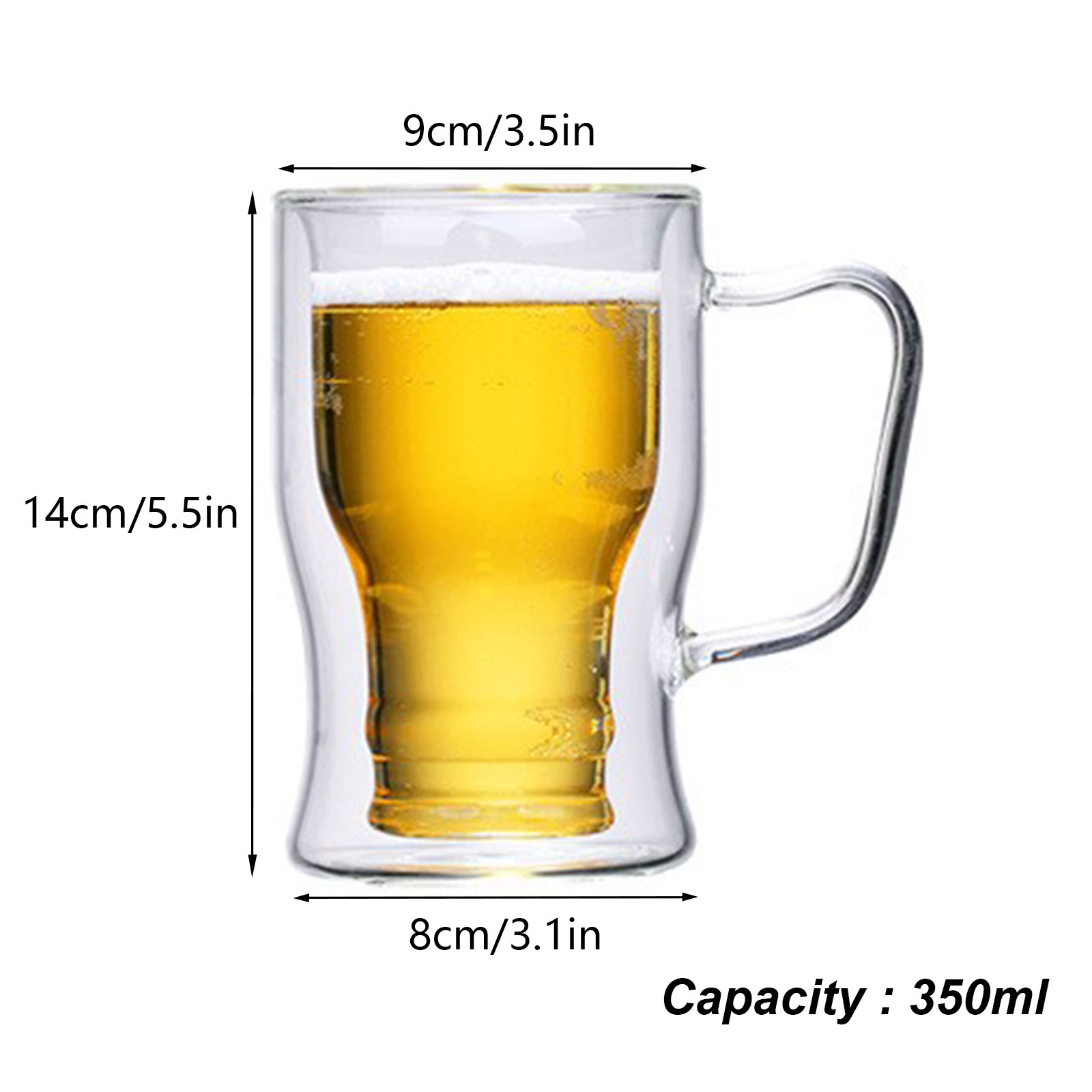 Klares Borosilikatglas-bierglas, 550 Ml, 14 X 9 Cm, Mit Henkel, Einzeln Verpackt 16 X 15 X 11 Cm, 400 G (karton + Luftpolsterfolie)