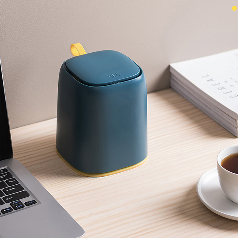 Tisch-abfalleimer Mit Druckknopf Und Deckel, Mini-badezimmer-abfalleimer, Organizer Für Den Schminktisch, Büro-abfalleimer, Dunkelblau