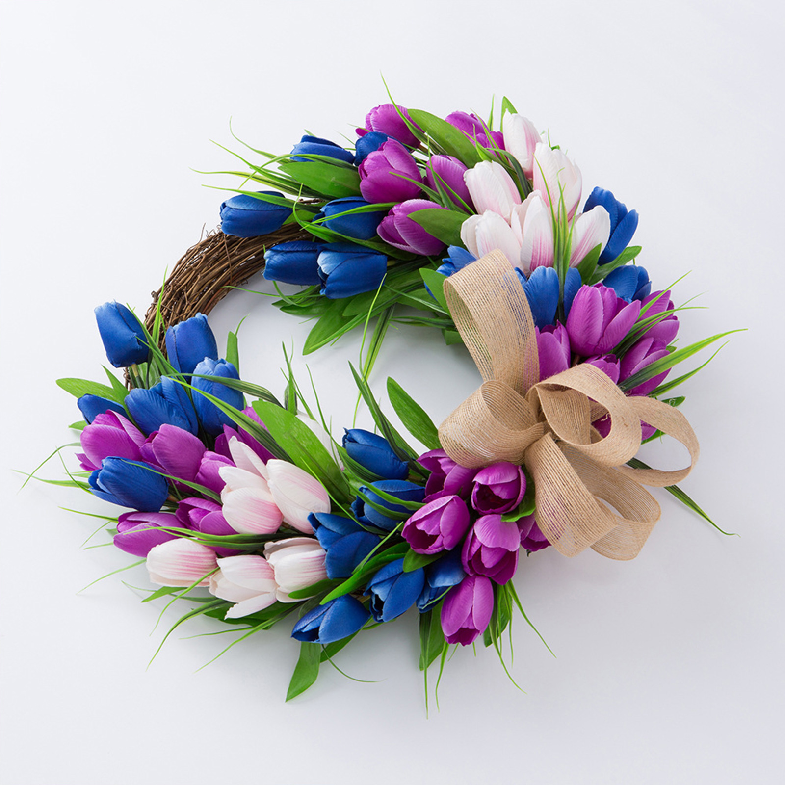 Künstlicher Tulpenkranz, Wanddekoration Für Die Tür, Osterdekoration Zum Aufhängen, Girlande Aus Stoff Und Rattan, 40 X 45 Cm