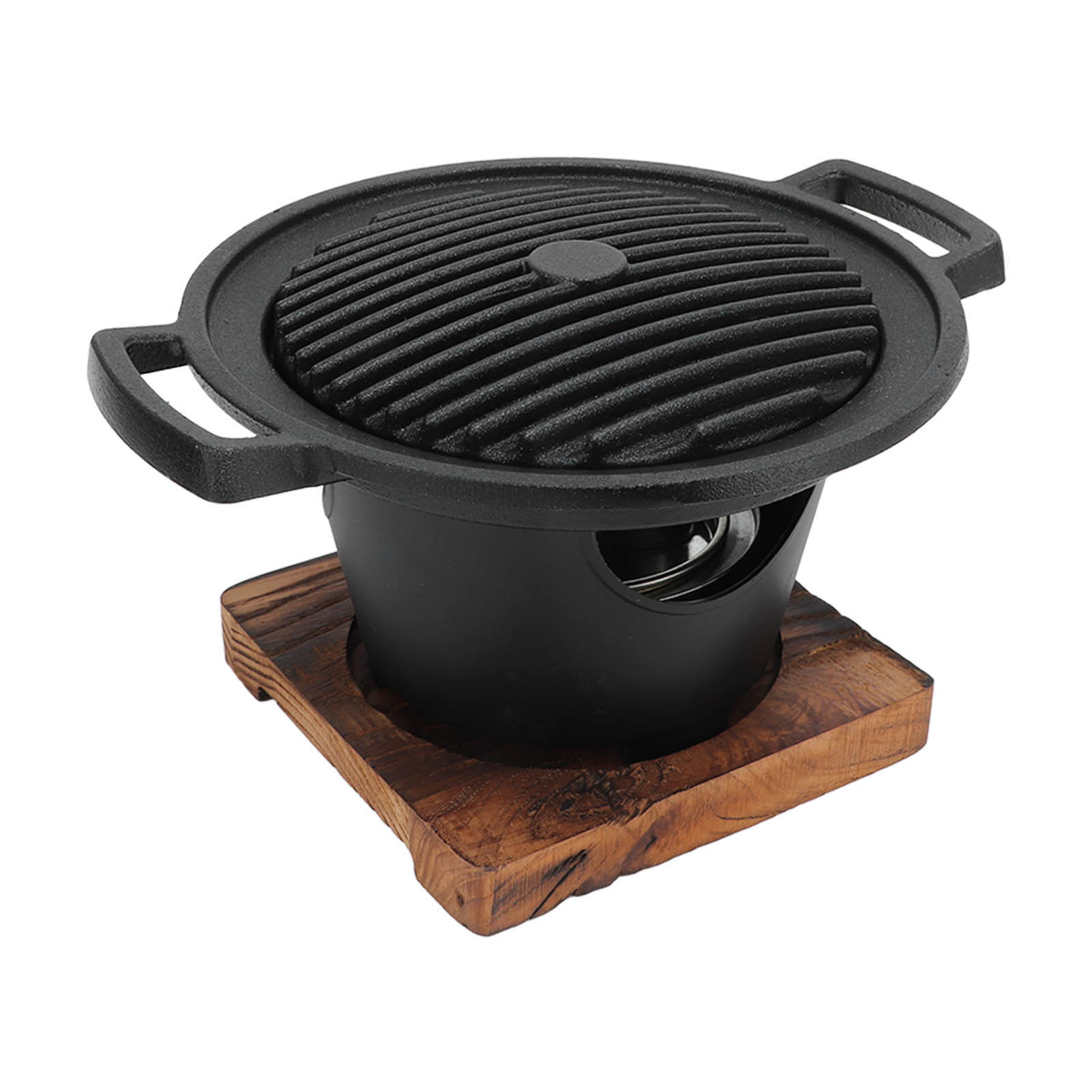 Einzelfleischgrill, Rauchfreier Koreanischer Grill, Kleiner Holzkohleofen Für Den Innenbereich, Japanische Runde Grillplatte (dreibein + Kleine Japanische Runde Grillplatte + Holzbrett)