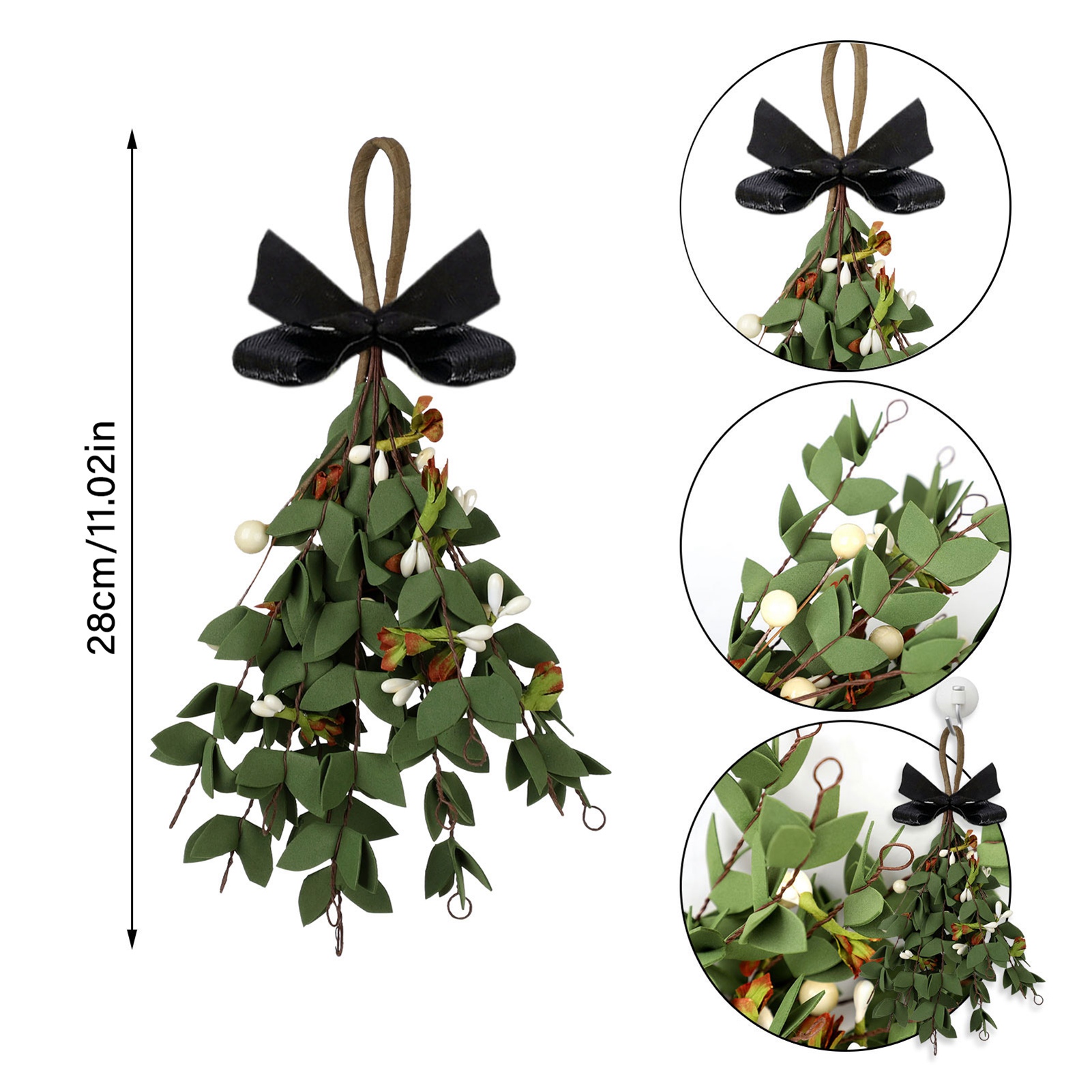 Schwarze Fliege, 1 Stück, Modell C, Künstliche Mistel Mit Dekorativen Weihnachtsblättern, 28 Cm, Kunststoff + Metalldraht + Schaumstoff
