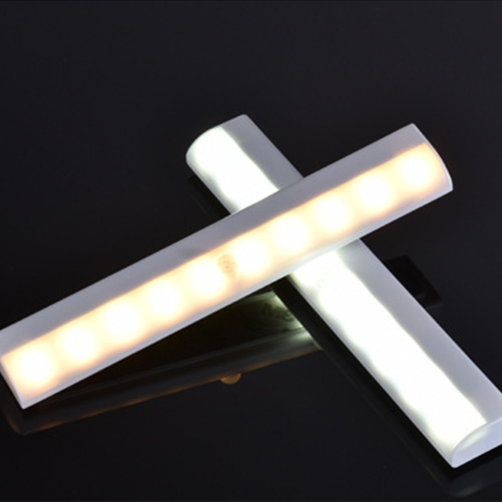 Neues Set Mit 10 Led-nachtlichtern Mit Bewegungsmelder, Schrankleuchten Mit Lichtsensor, Batteriebetriebene (nicht Wiederaufladbare) Schranklampen, Warmgelbes Licht, 10 Stück