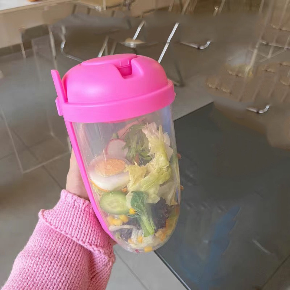Tragbare Salatschüssel Aus Einmachglas, 1000 Ml, Rosa, Mit Deckel Und Gabel, Perfekt Für Frühstückssalate, Leicht Und Praktisch (tasche).