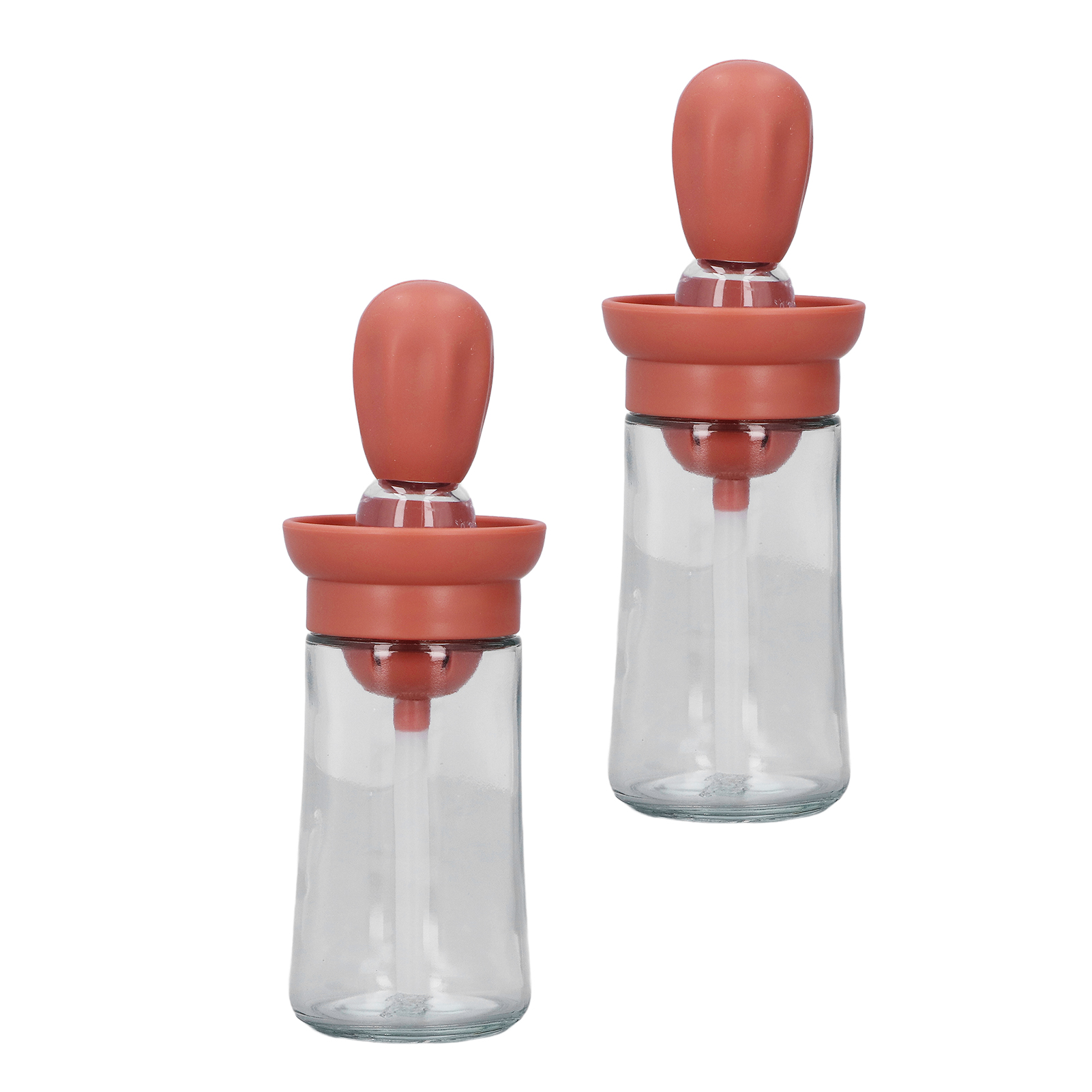 Set Mit 2 Silikon-ölflaschen, Pinsel Zum Grillen, Kochen Und Backen, Kaktusförmige Ölflasche, Rot