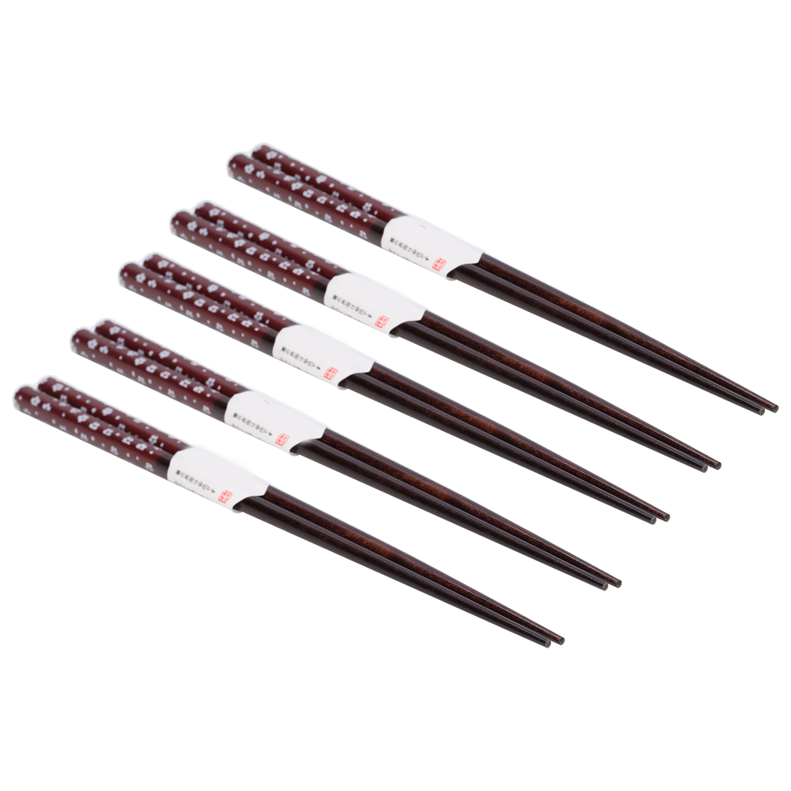 Set Mit 5 Paar Japanischen Holzstäbchen, Spitz Zulaufend, Heißgeprägtes Design, Rot, Ohne Schildpattmuster, Für Sushi, Vorspeisen Und Den Haushalt