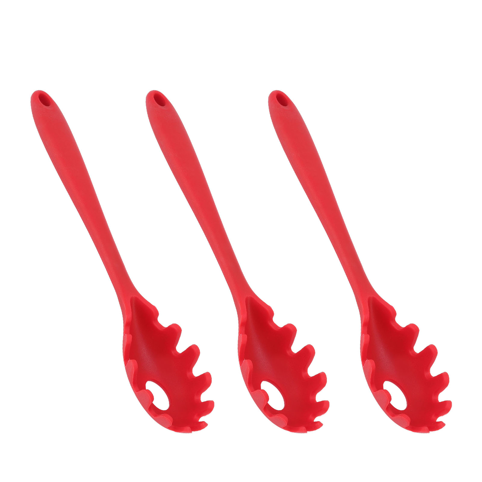 Set Aus 3 Roten Silikon-spaghettilöffeln, Antihaftbeschichtete Küchenutensilien Für Nudeln Und Pasta, Mit Integriertem Sieb