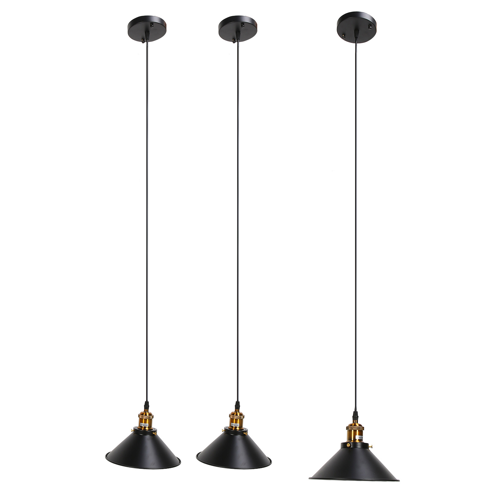 Vintage-industrie-deckenleuchte E27 Aus Schwarzem Eisen, Landhausstil Und Metall, Für Flur, Küche, Treppenhaus, Ce+ul-zertifiziert, Spannung 85-240v, 3er-set (leuchtmittel Nicht Enthalten)