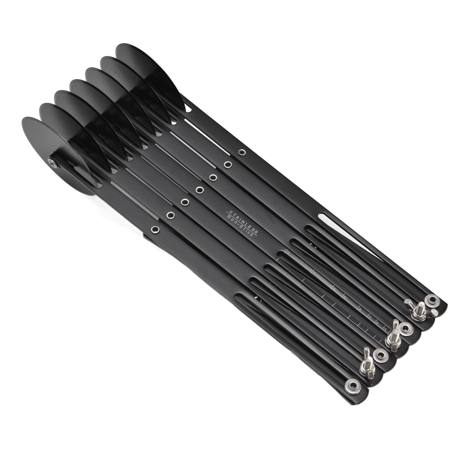 Schwarzes Gebäckmesser Mit 7 Klingen Aus Edelstahl: Pizzaschneider, Pommes-frites-schneider, Teigrädchen, Bäckereiwerkzeug