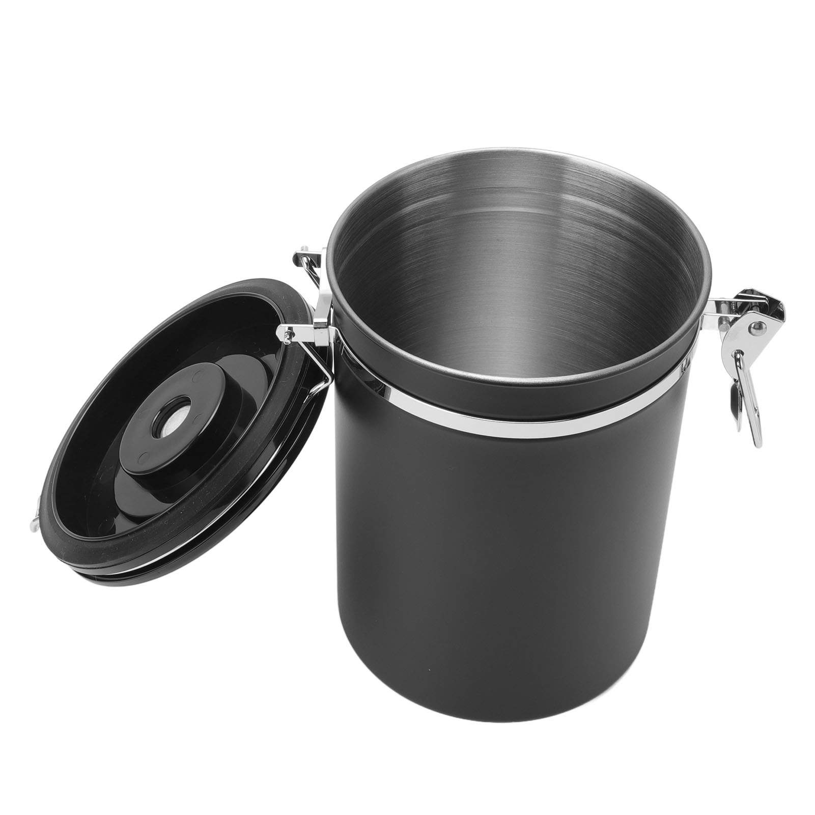 Luftdichtes Kaffeeglas Mit Belüftungsventil, Inklusive Löffel, Edelstahl 304, Schwarz, 1,8 L, Auslaufsicherer Frischhaltebehälter