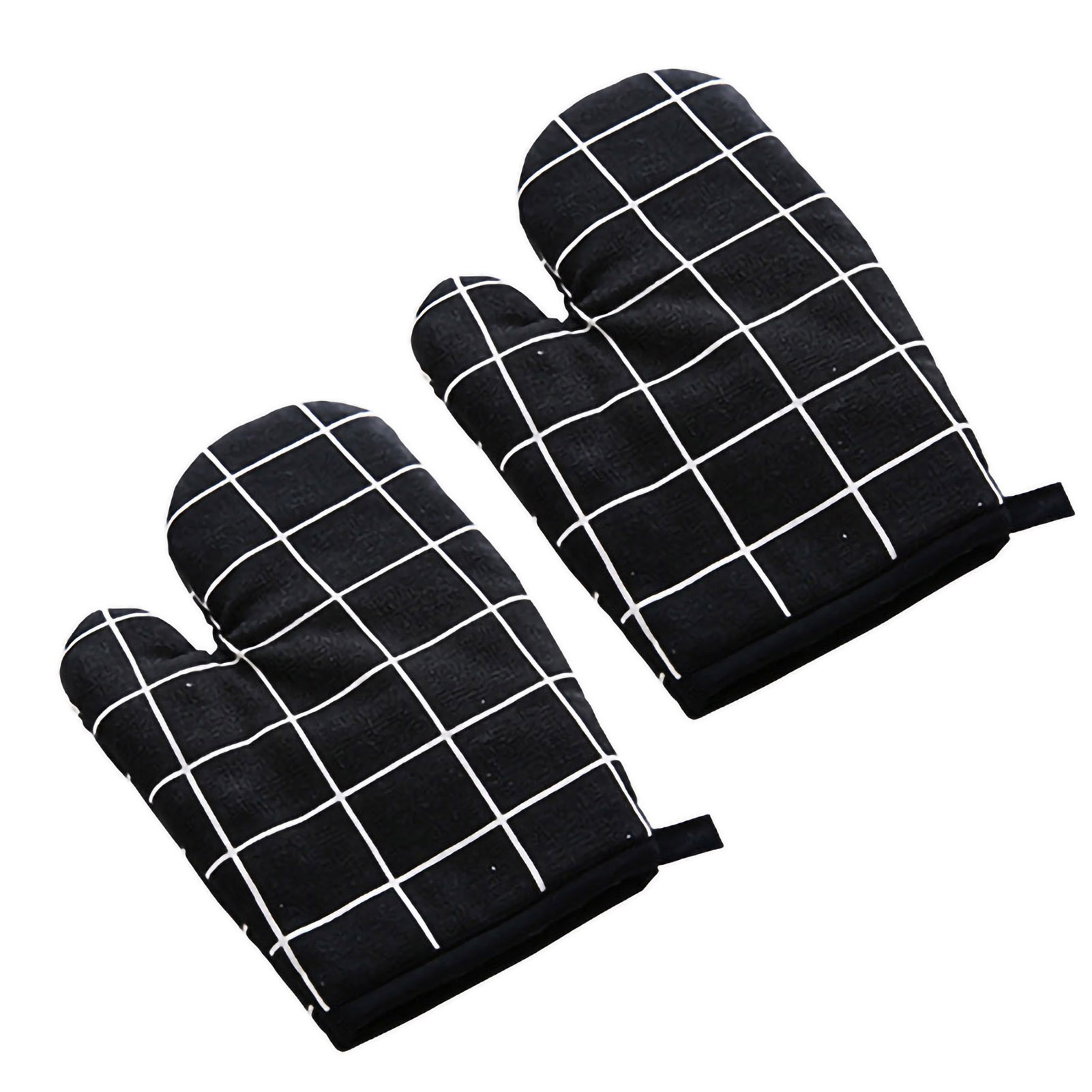 Hitzebeständige Küchenhandschuhe, Ofen- Und Mikrowellenhandschuhe, Backwerkzeug, 2er-set (ein Paar), Schwarz Kariert.