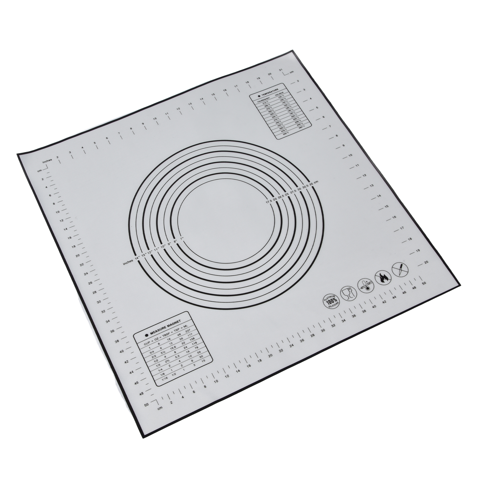 Set Aus 2 Platinfarbenen Silikon-backmatten 60x60 Cm, Schwarz, Antihaftbeschichtet, Mit Skala, Zum Kneten Und Ausrollen Von Teig.