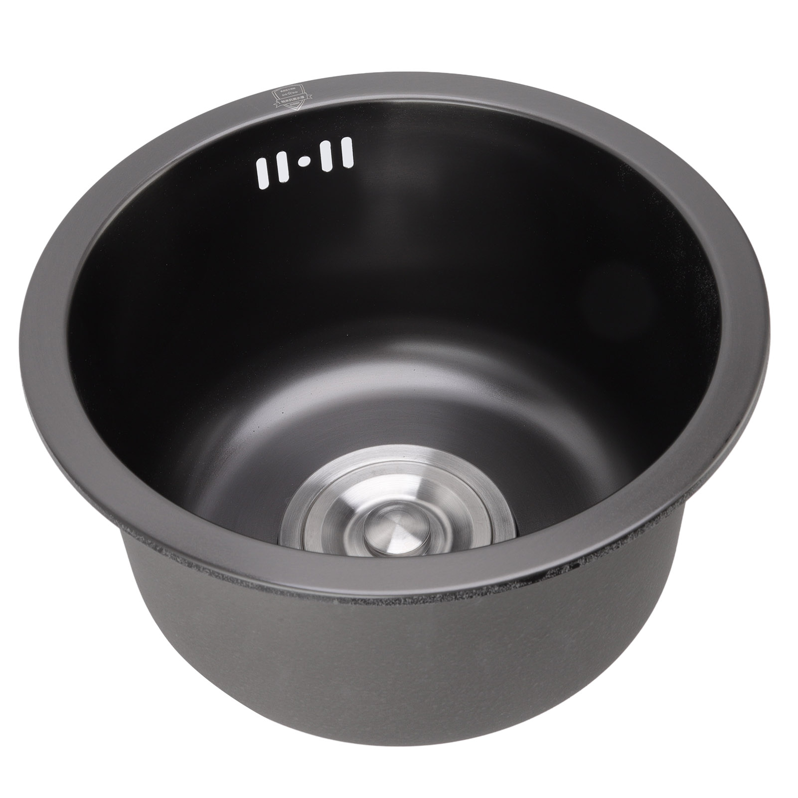 Rundes Schwarzes Einzelbecken-spülbecken, Inklusive Siphon-set, Für Küche Und Bar, Gebürstetes Schwarz 3030 Nano (großes Format, Zusätzliches Gewicht)