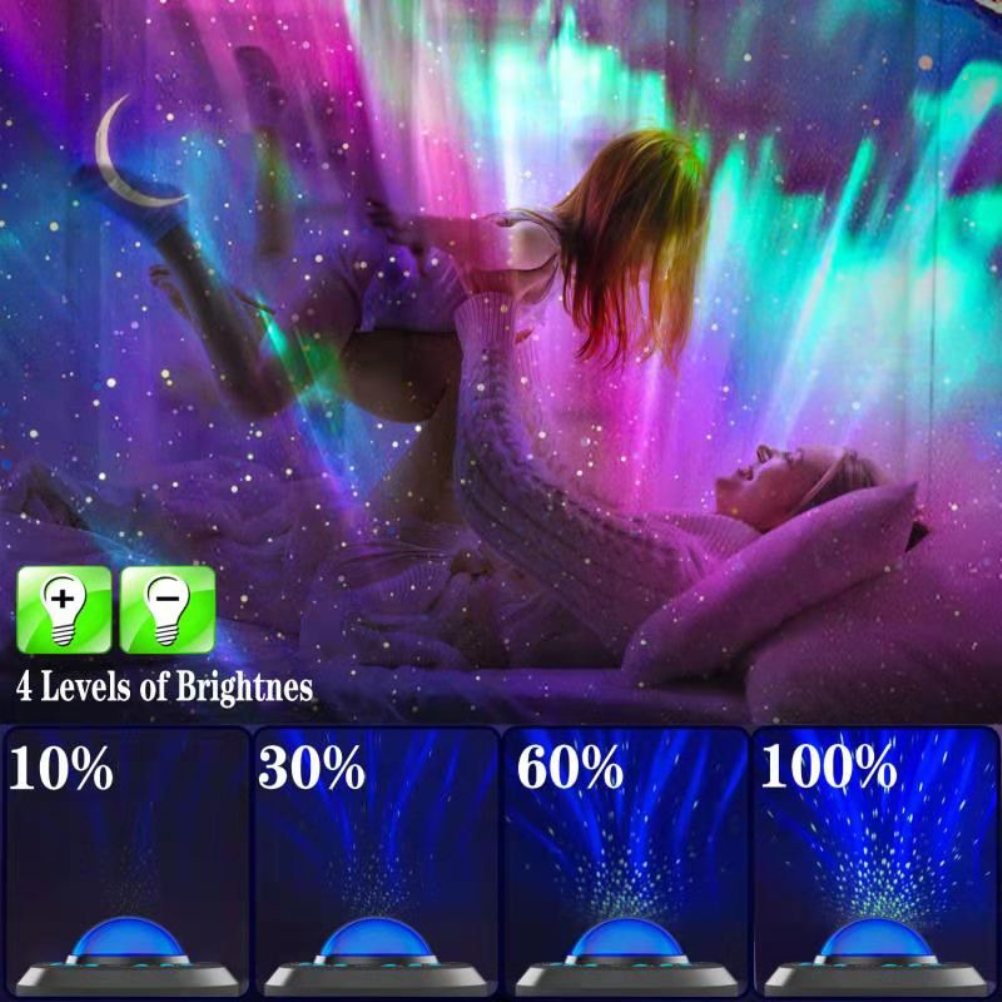 Tragbare Ufo-nordlichter-projektorlampe, Bluetooth-usb-musikwiedergabe, Ambientebeleuchtung Mit Fernbedienung, 10-w-bühnenlautsprecher, Schwarz