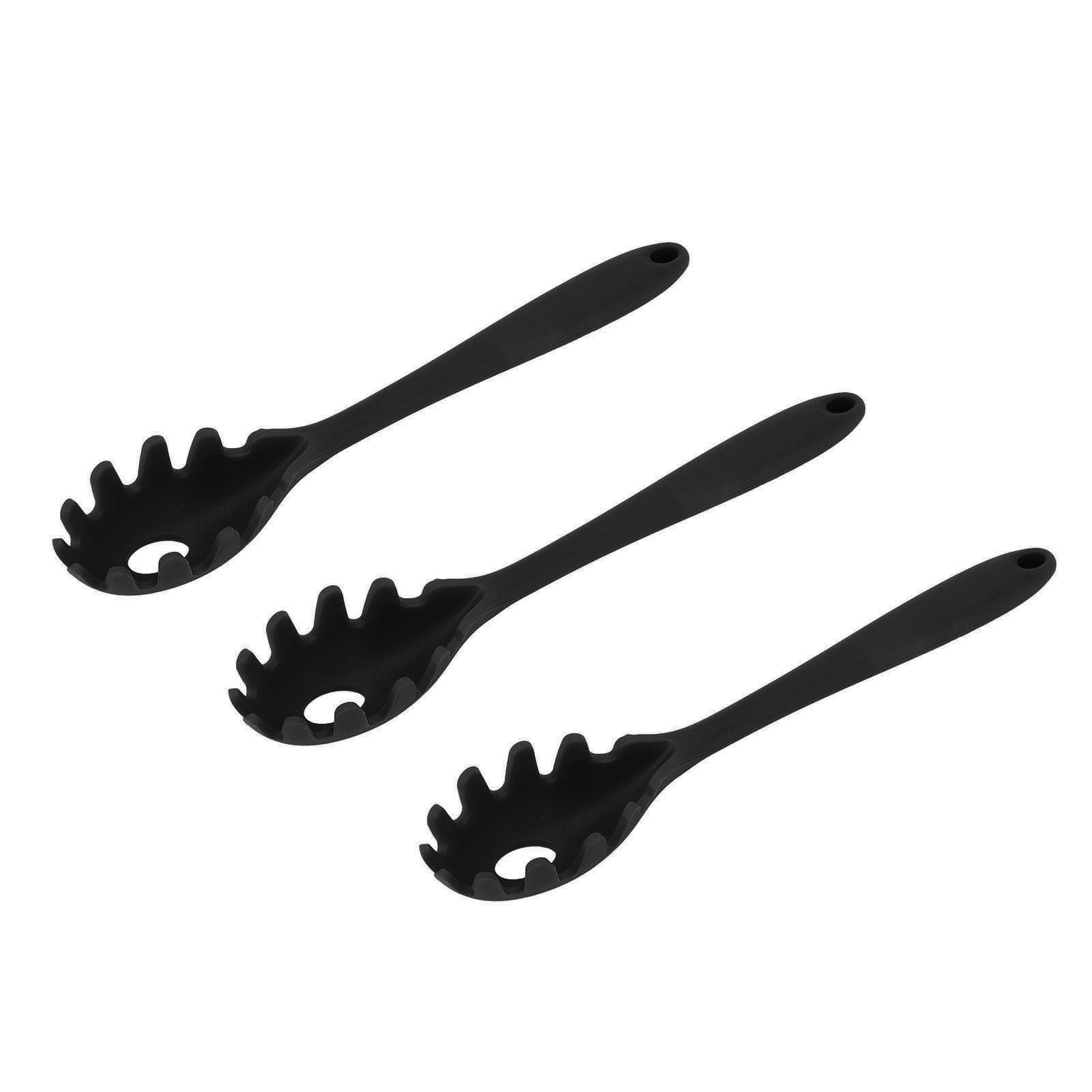 Set Mit 3 Schwarzen Silikon-pastalöffeln, Antihaftbeschichtete Küchenutensilien Für Nudeln, Spaghetti Und Pasta, Mit Integriertem Siebeinsatz, Lebensmittelechtes Material