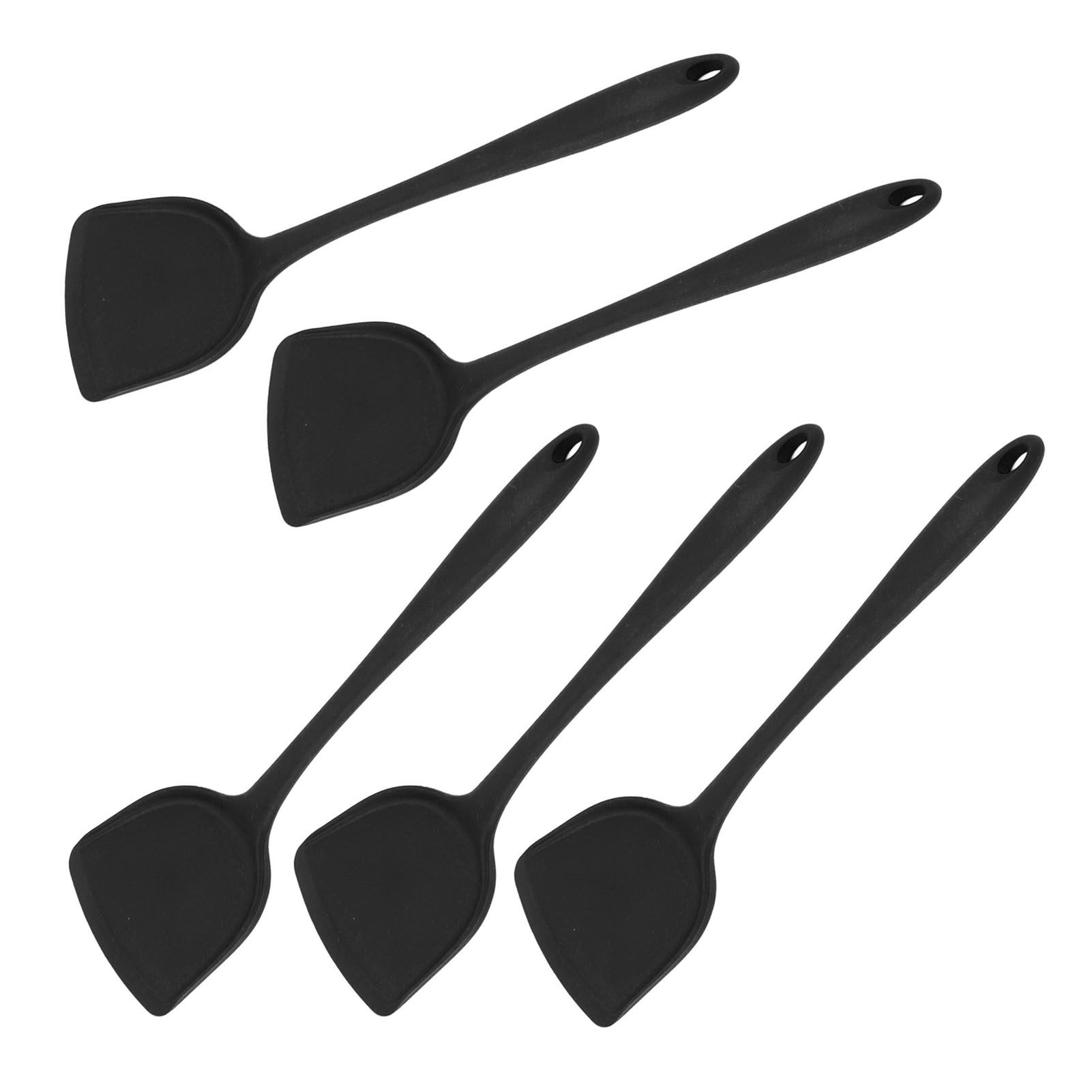 Set Mit 5 Schwarzen Silikonspateln, Chinesische Küchenlöffel Für Antihaftbeschichtete Pfannen