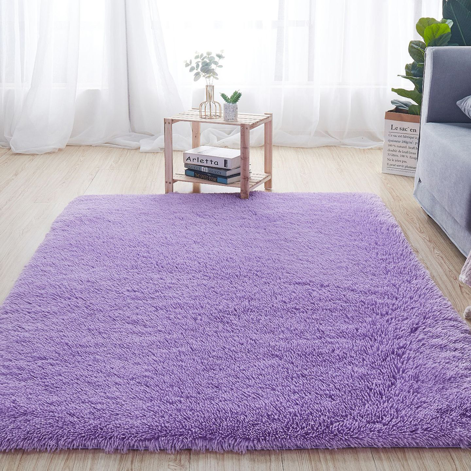 Woll- Und Seidenteppich 0,8 X 1,2 M, Lila, Dekorativer Bodenteppich, Rutschfest, Für Wohnzimmer Oder Schlafzimmer