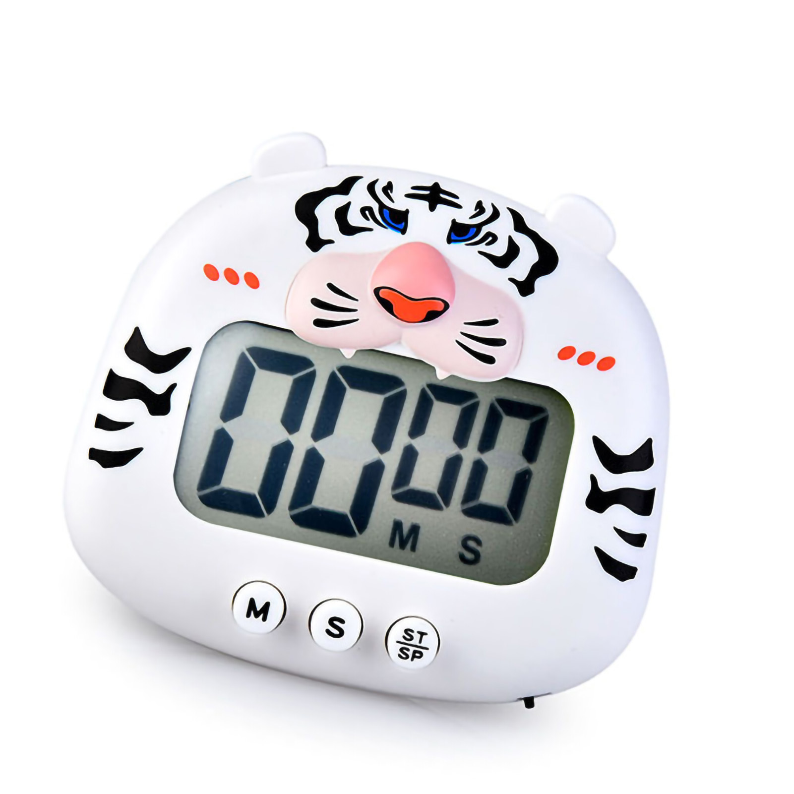 Rb600 Frog Design Digitaler Timer, 100-minuten-stoppuhr Mit Einstellbarem Zeitlimit, Weißer Tiger-küchentimer Inklusive Batterie