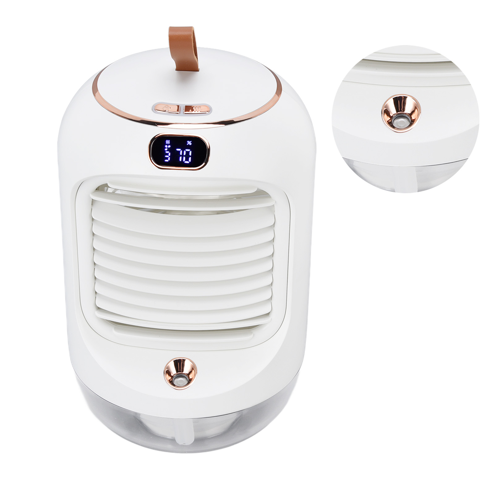 Wiederaufladbarer, Oszillierender Tischventilator Mit Usb-anschluss, Eingebautem Akku, 5 Flügeln, Wassernebelfunktion, Nachtlicht, Weiß.