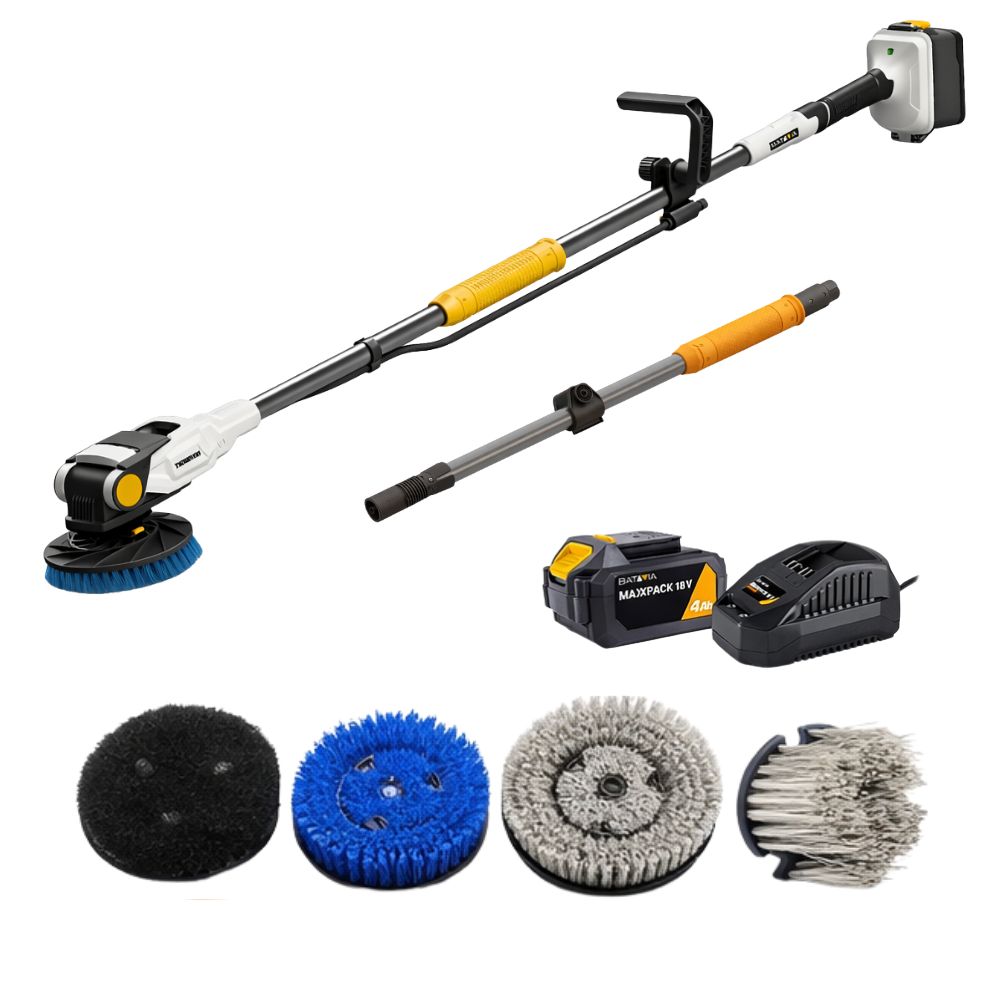 18v Twin Brush - Brushless Akku-reinigungsbürste - Inkl. 4,0-ah-akku Und Schnellladegerät + 4 Bürsten Und Verlängerungsgriff