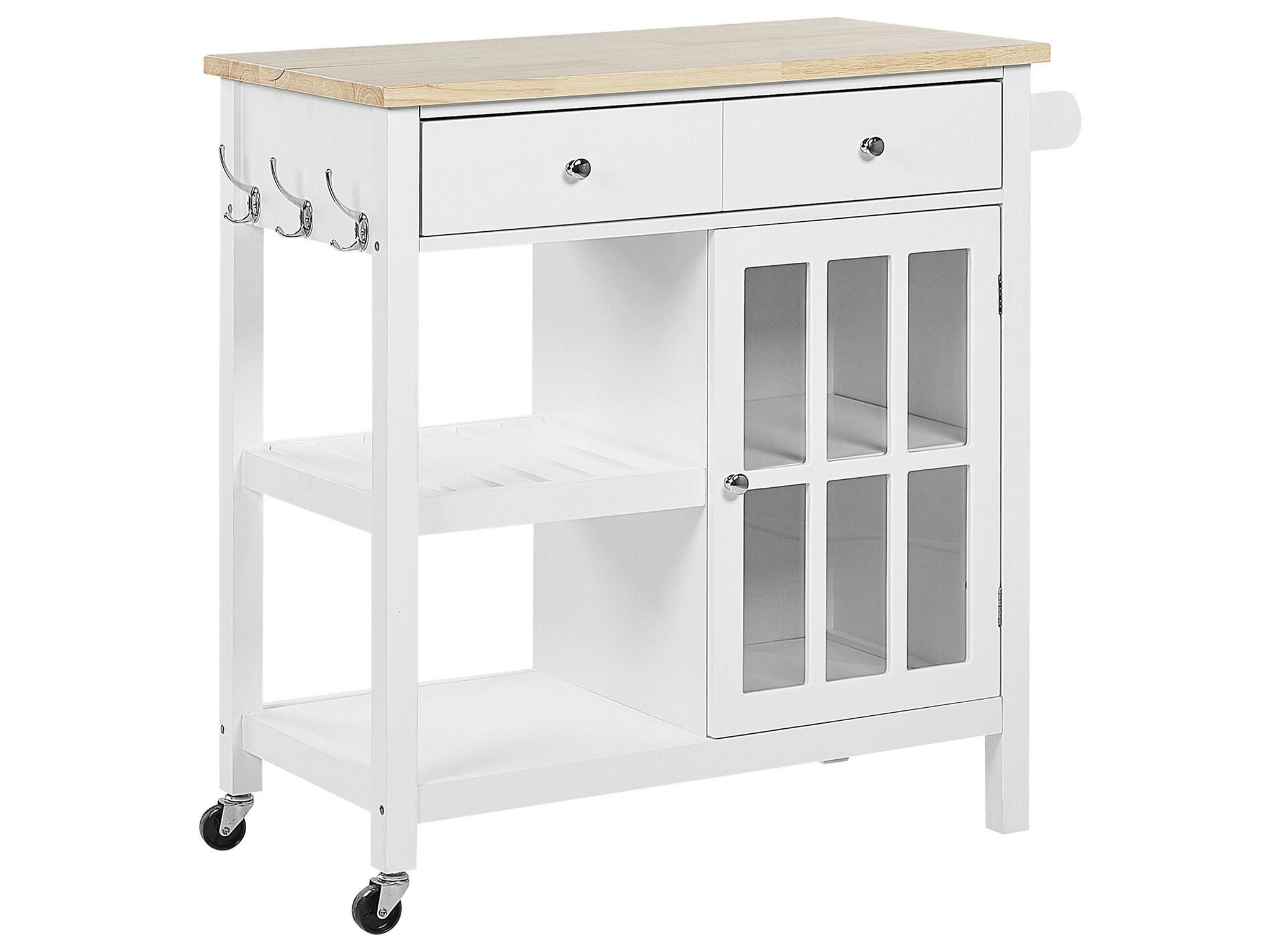 Servierwagen Weisß Gummibaumholz Mdf Mit Glasscheibe Aus Temperglas Mit Seitengriffen Landhausstil Modern Elegant Multifunktional Wonzimmer