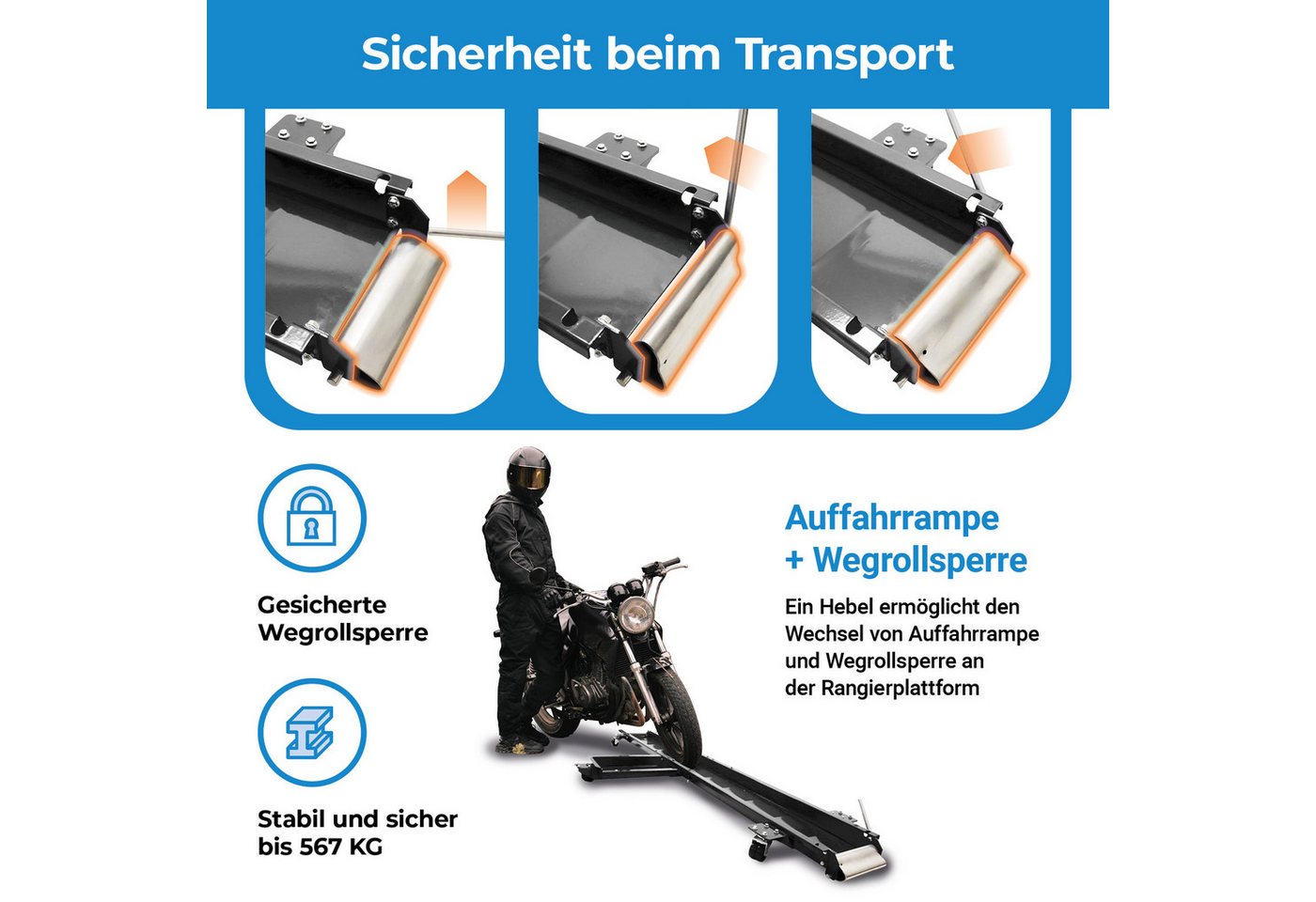 Bituxx Bituxx Motorrad Rangierhilfe Rangierer Rangierschiene Motorradheber Transporthilfe Motorradbühne Parkhilfe Für Garagen Bis 567kg 210cm Schwarz Bild 4