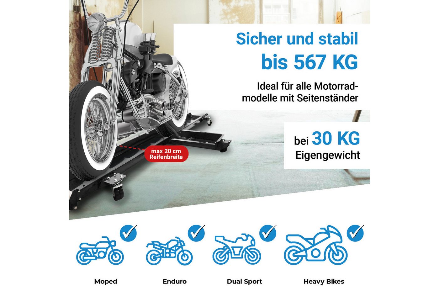 Bituxx Bituxx Motorrad Rangierhilfe Rangierer Rangierschiene Motorradheber Transporthilfe Motorradbühne Parkhilfe Für Garagen Bis 567kg 210cm Schwarz Bild 5
