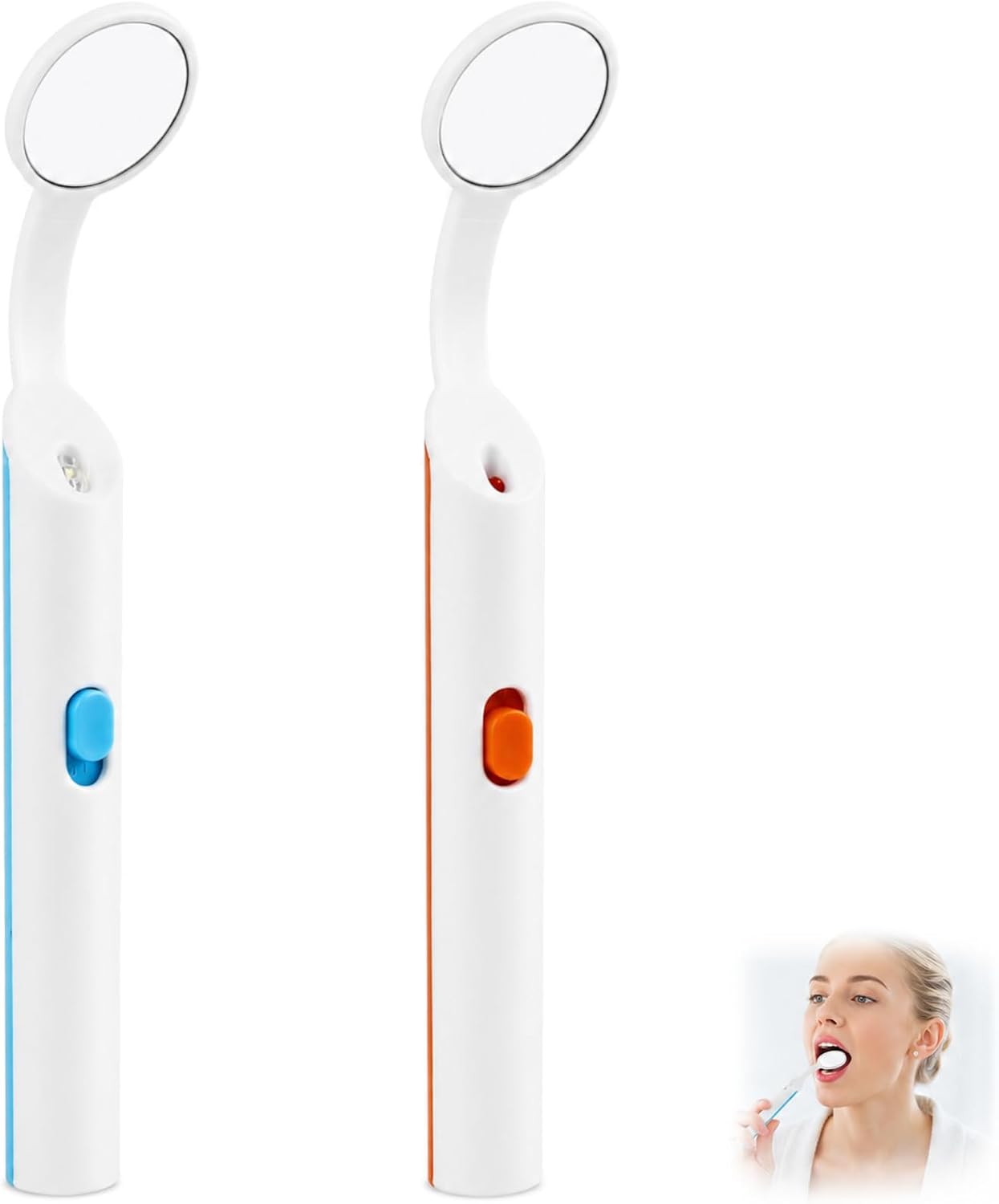 Zahnspiegel Mit Led-beleuchtung, 2er-set Beschlagfreie Spiegel Mit Gebogenem Winkel Und Ergonomischem Griff, Zubehör Für Die Zahnpflege, Mundinspektion, Blau & Orange, Komfortable Anwendung