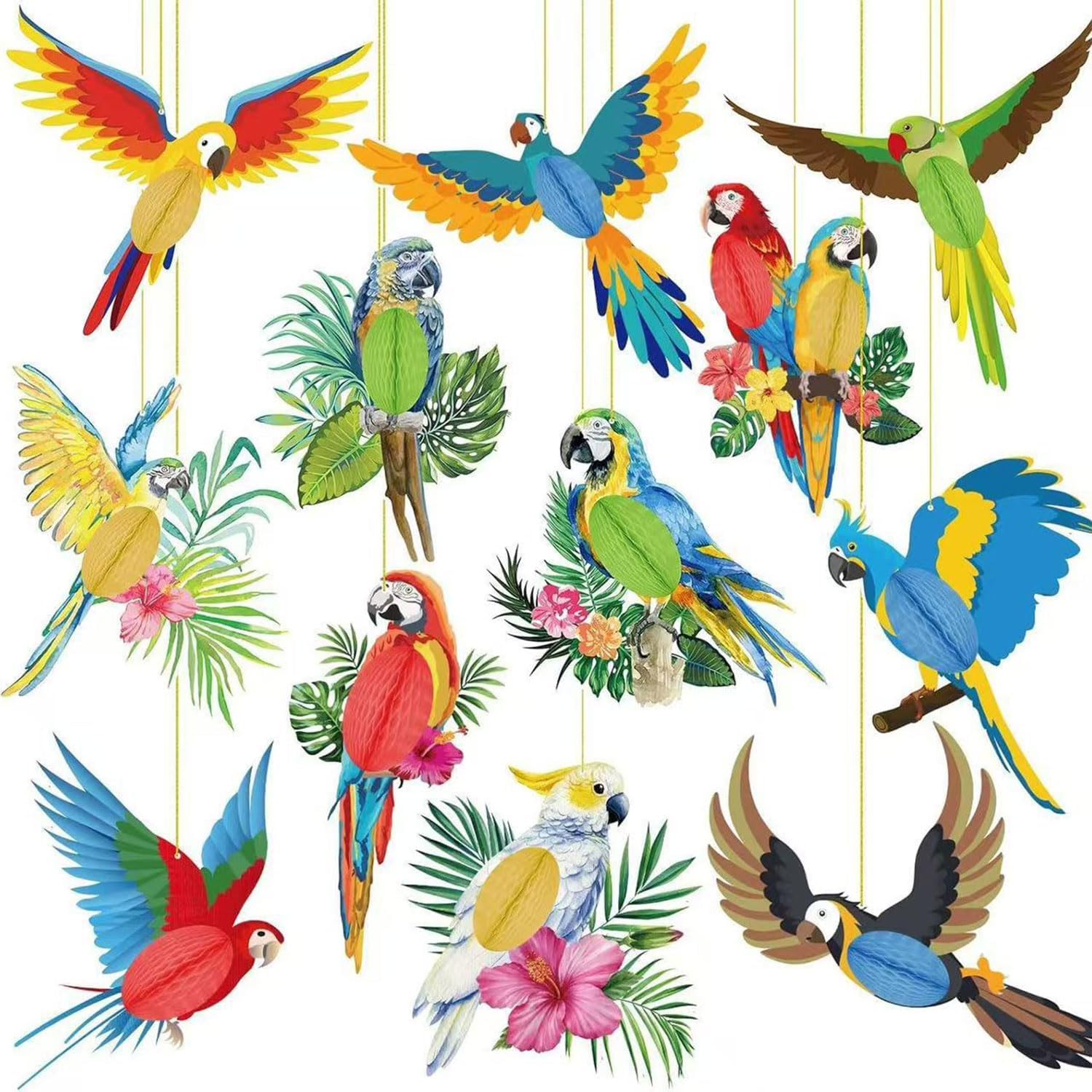 12-teiliges Set Tropischer Vogeldekorationen, 2d-papageien-hängedekorationen, Dschungelvogel-deko, Hängende Papageien-dekorationen Für Sommerliche Tropische Partys, Hawaii, Dschungel, Garten