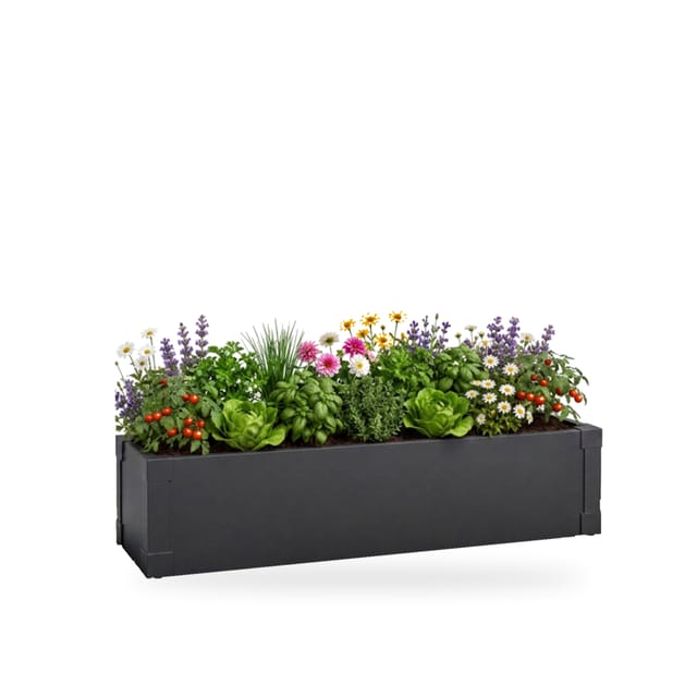 Moestuinbak Andros Smalle Metalen Verhoogde Plantenbak In Antraciet Voor Balkon, Terras & Tuin 100 × 25 × 27 Cm