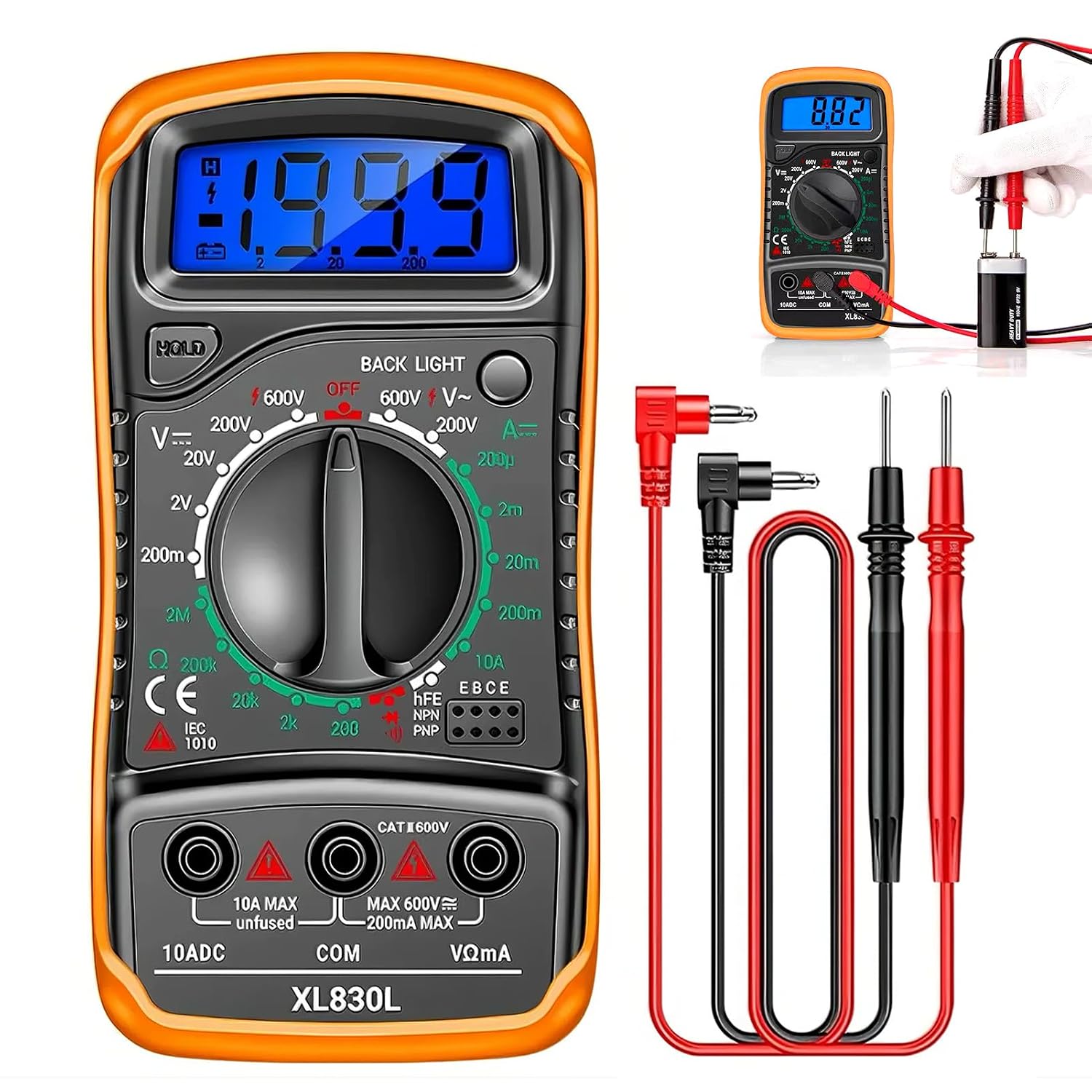 Digitales Multimeter Mit True Rms-messung Und 9999 Zählern, Multifunktions-wechsel-/gleichstromprüfer Mit Lcd-anzeige, Voltmeter, Amperemeter, Ohmmeter, Ncv, Durchgangsprüfung, Diodenprüfung, Kapazitä