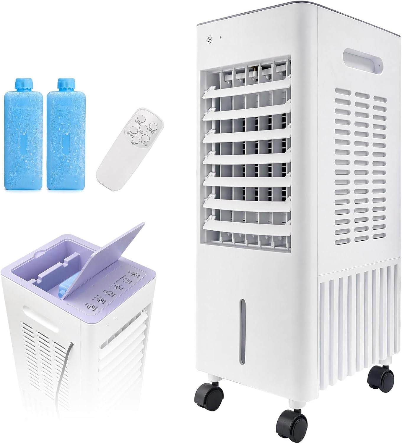 Energieeffizienter Luftkühler, 4-in-1-tragbare Klimaanlage, 12-liter-tank, 2 Kühlakkus, Schlauchlos, Luftreiniger Und Luftbefeuchter, Geringer Verbrauch