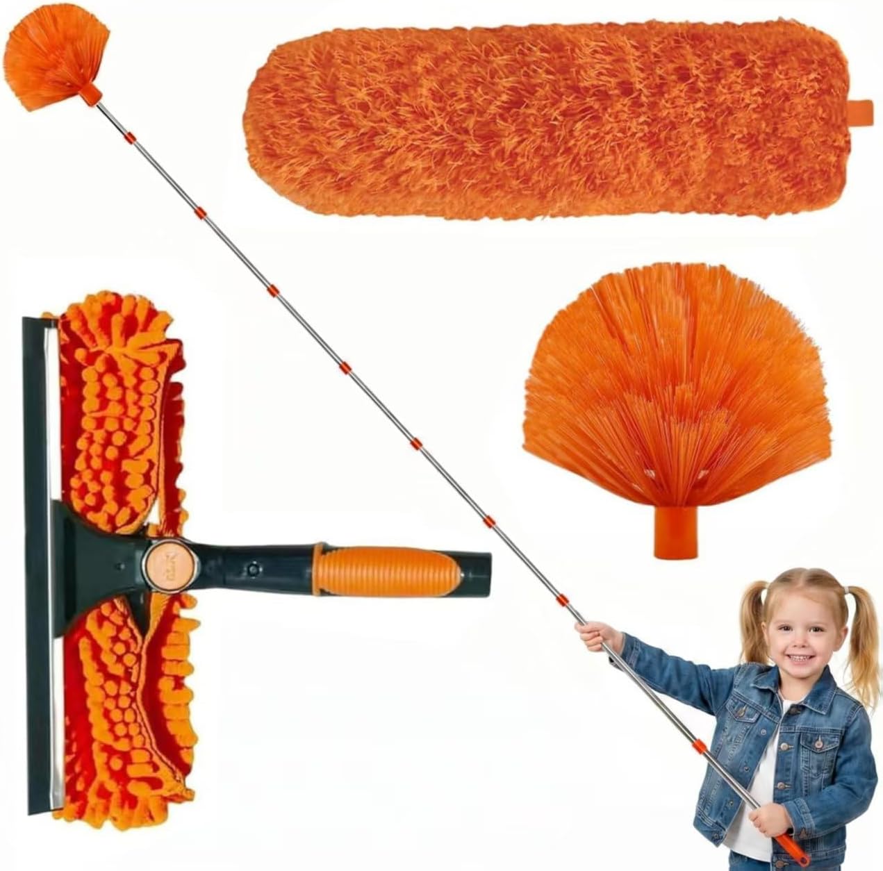 Teleskop-staubwedel 6 M, Teleskop-staubwedel Mit Verstellbarer Verlängerung Multifunktionale Teleskopstange 40–430 Cm, Ultraleicht, Ergonomisch, Leiterloses Reinigen, Abnehmbare Und Waschbare Köpfe