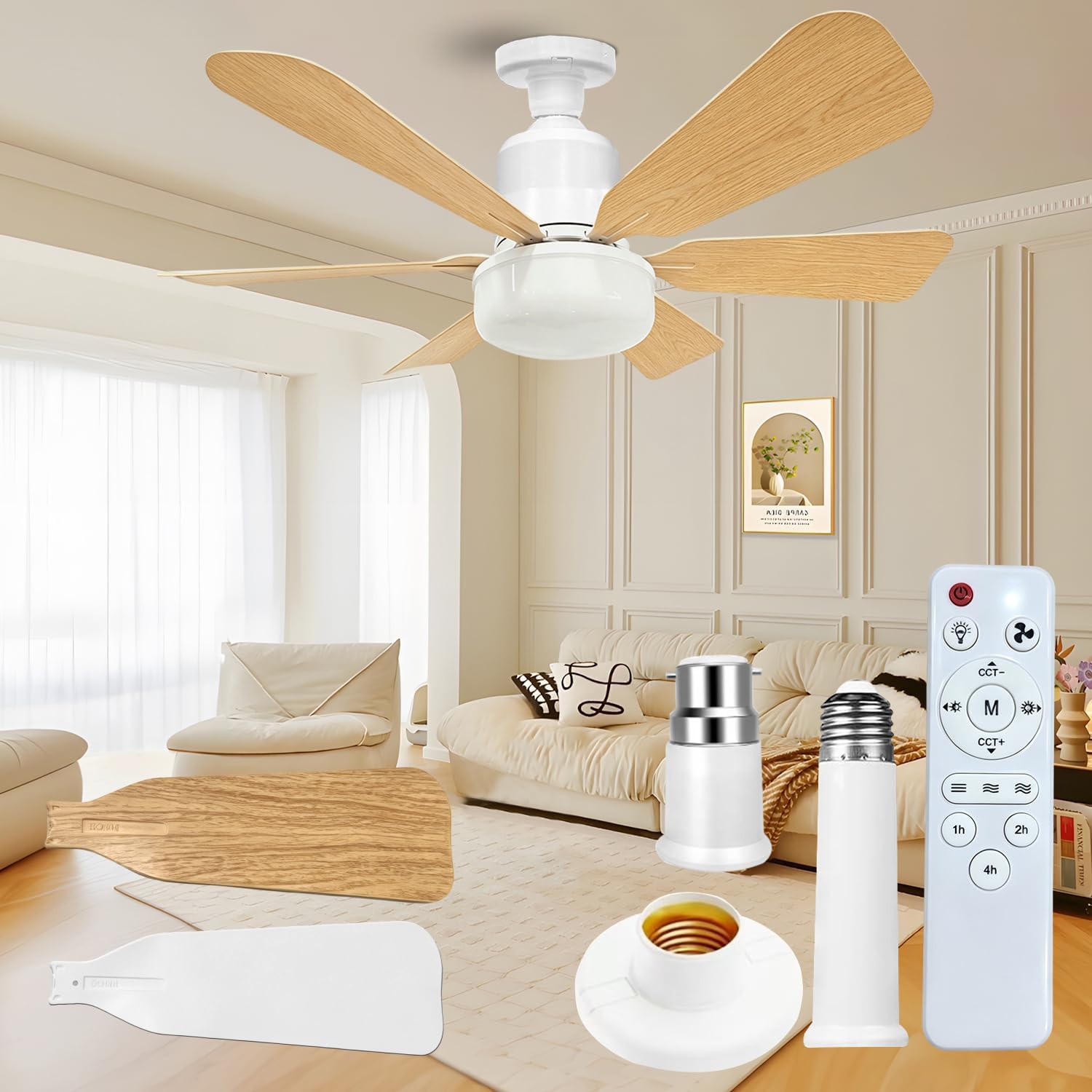 Deckenventilator Mit Beleuchtung Und Fernbedienung, Modell 2026, 40 W Led-deckenventilator, 3 Geschwindigkeitsstufen, Modern, Beleuchtet, Dimmbar, 3 Farben, Helles Holz