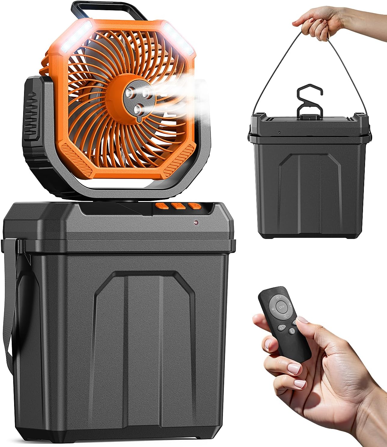 Tragbare Klimaanlage Mit 6-liter-wassertank, Leisem Luftkühler, 20000-mah-ventilator Mit Sprühfunktion, Leistungsstarker Led-leuchte Und Haken, Mit Fernbedienung/haken, Für Camping, Zuhause Und Den Ge