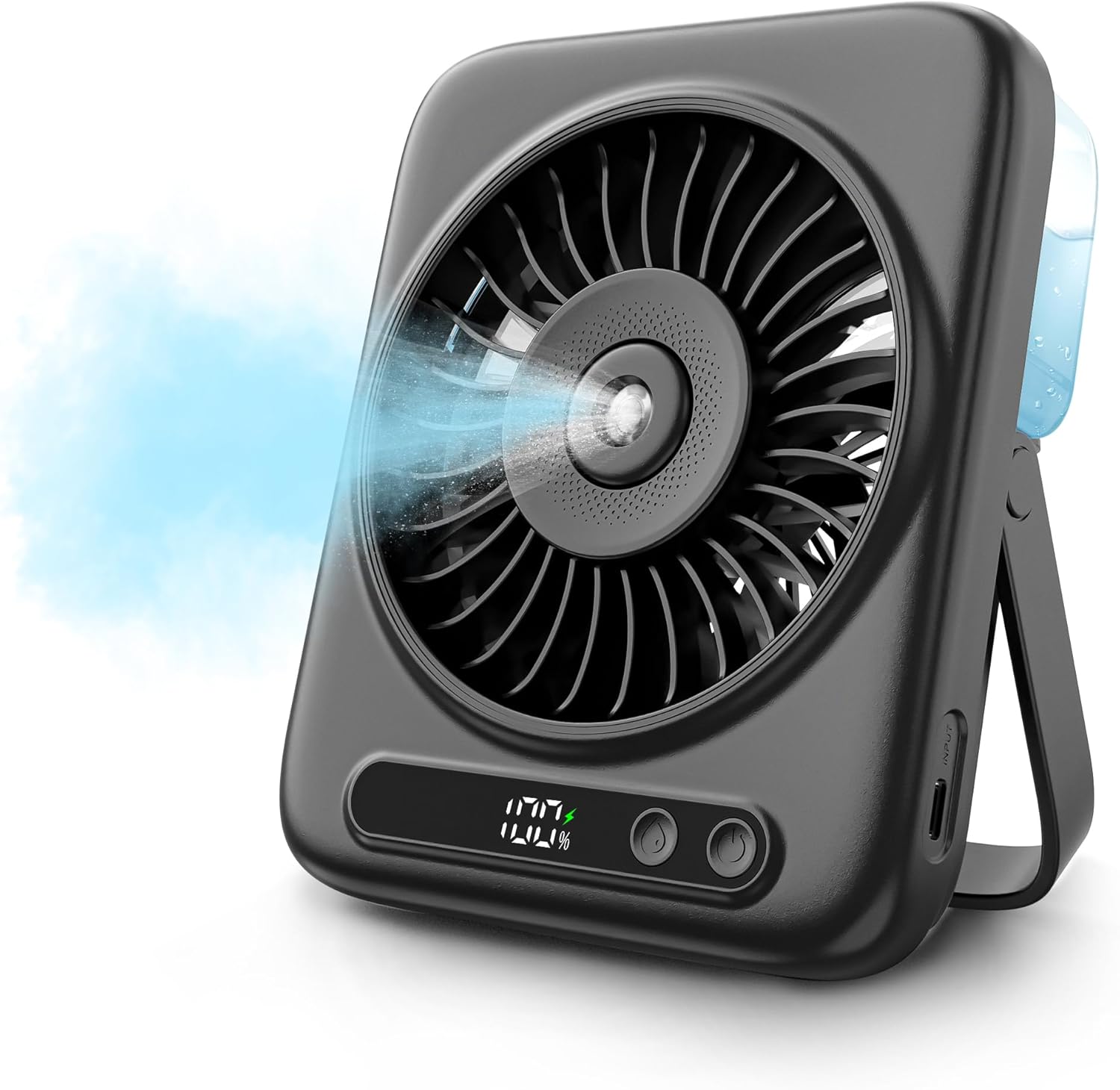 Tischventilator Mit Nebelfunktion – Tragbarer Tischventilator Mit 6000 Mah, 5 Geschwindigkeitsstufen, Led-anzeige Und 120° Verstellbarem Winkel, Kleiner, Per Usb Aufladbarer Tischventilator Für Schlaf