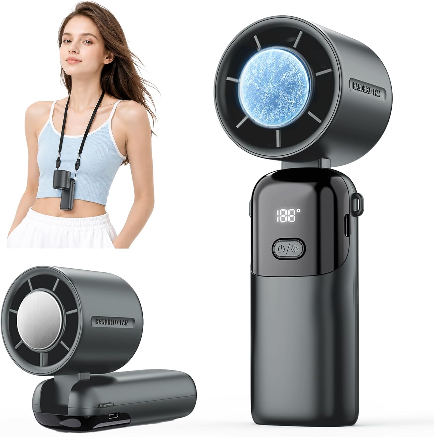 4-in-1 Tragbarer Turbo-handventilator Mit Kühlfunktion, 5000-mah-mini-akku Mit 100 Geschwindigkeitsstufen, 12 Stunden Akkulaufzeit, Led-anzeige, Kleiner Usb-ventilator, Ideal Für Unterwegs Und Im Büro