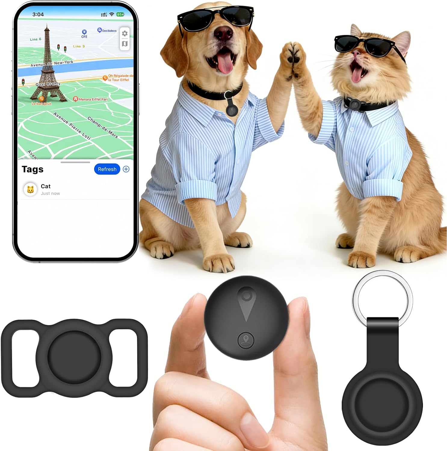 Gps-halsband Für Katzen, Gps Für Hunde Mit Echtzeit-standortverfolgung, Mini Katzen-tracker, Hunde-tracker Ohne Abonnement, Ios/android-kompatibel, Lange Akkulaufzeit, Mit Halsband Tragbar, Schwarz