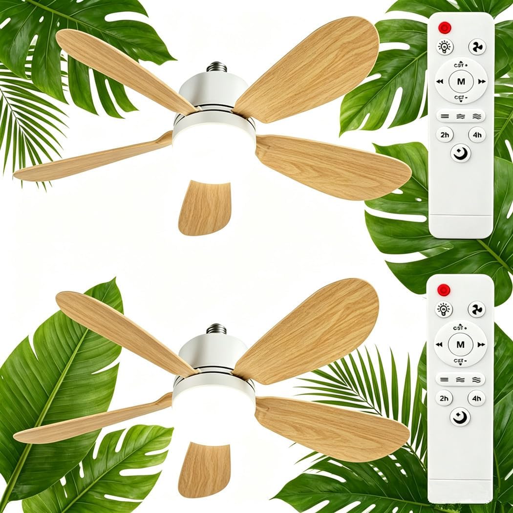2er-set Deckenventilatoren Mit Licht Und Fernbedienung, E27/e26 40w Dimmbare Led-beleuchtung, Timer, Leise, 5 Flügel, 3 Geschwindigkeitsstufen Für Schlafzimmer, Wohnzimmer, Büro