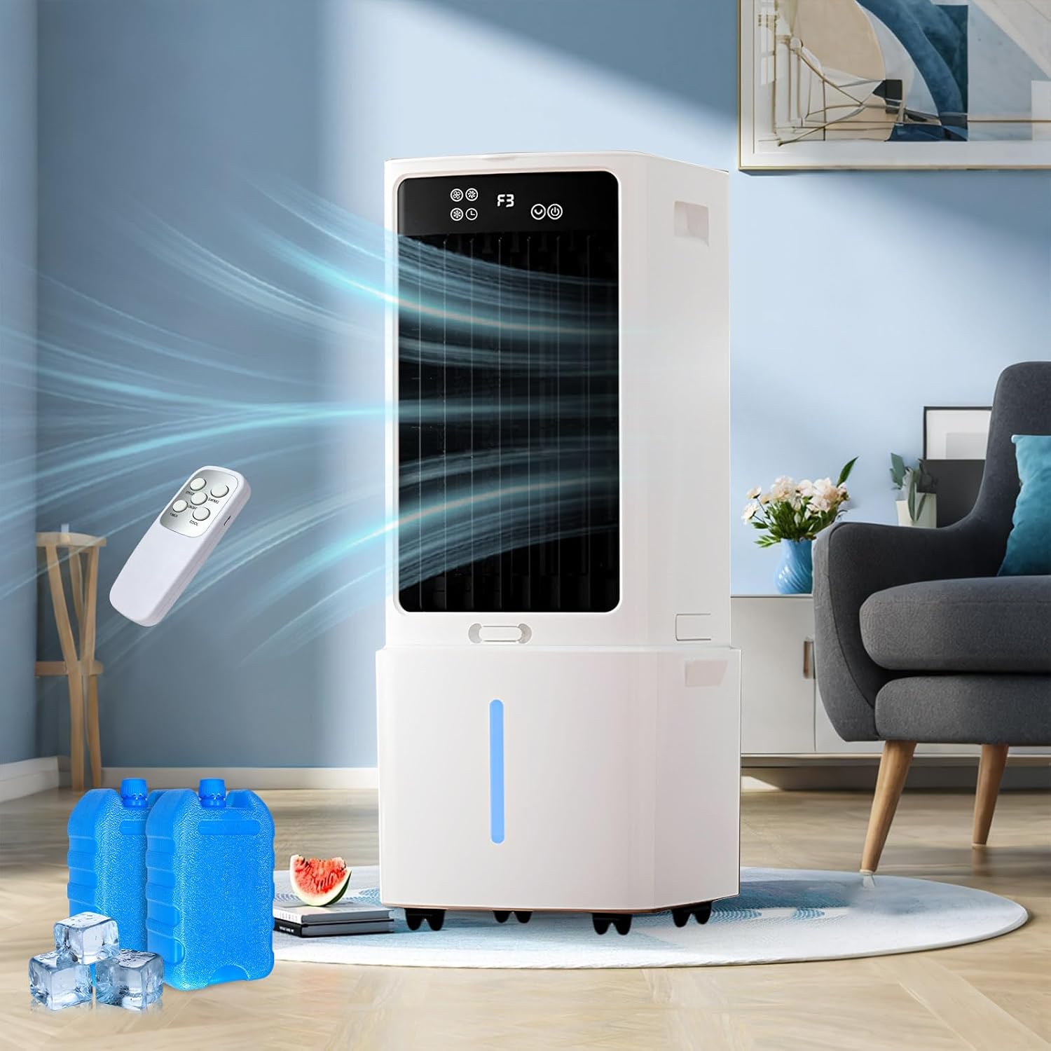 12-liter-luftkühler, 3 Geschwindigkeitsstufen, Tragbare Klimaanlage Mit Fernbedienung, 1-12-stunden-timer, 60°-oszillation, Leise, Tragbare Klimaanlage Mit Abnehmbarem Wassertank Für Camping, Schlafzi
